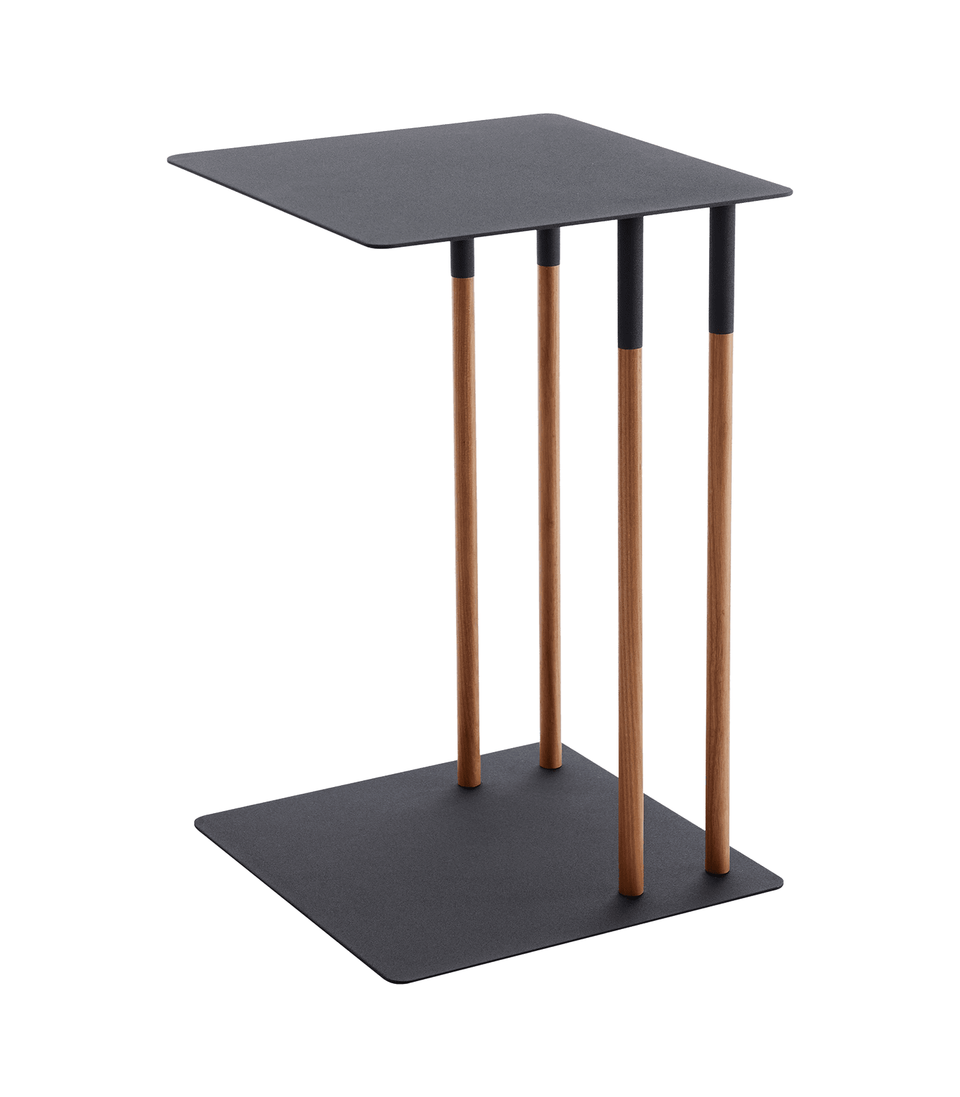 Scandinavian Medium Wood and Black Steel Square Side Table