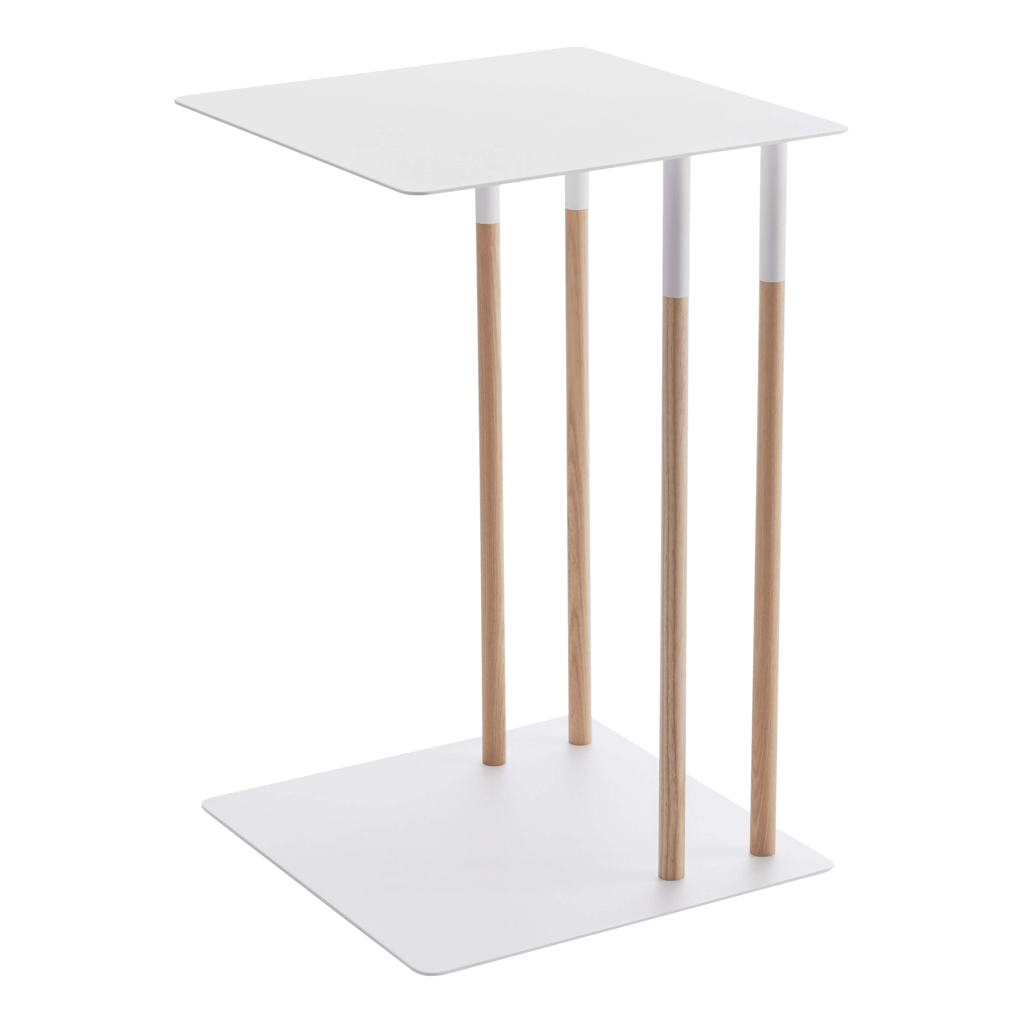 Sleek White Metal and Wood C-Shaped Sofa Side Table