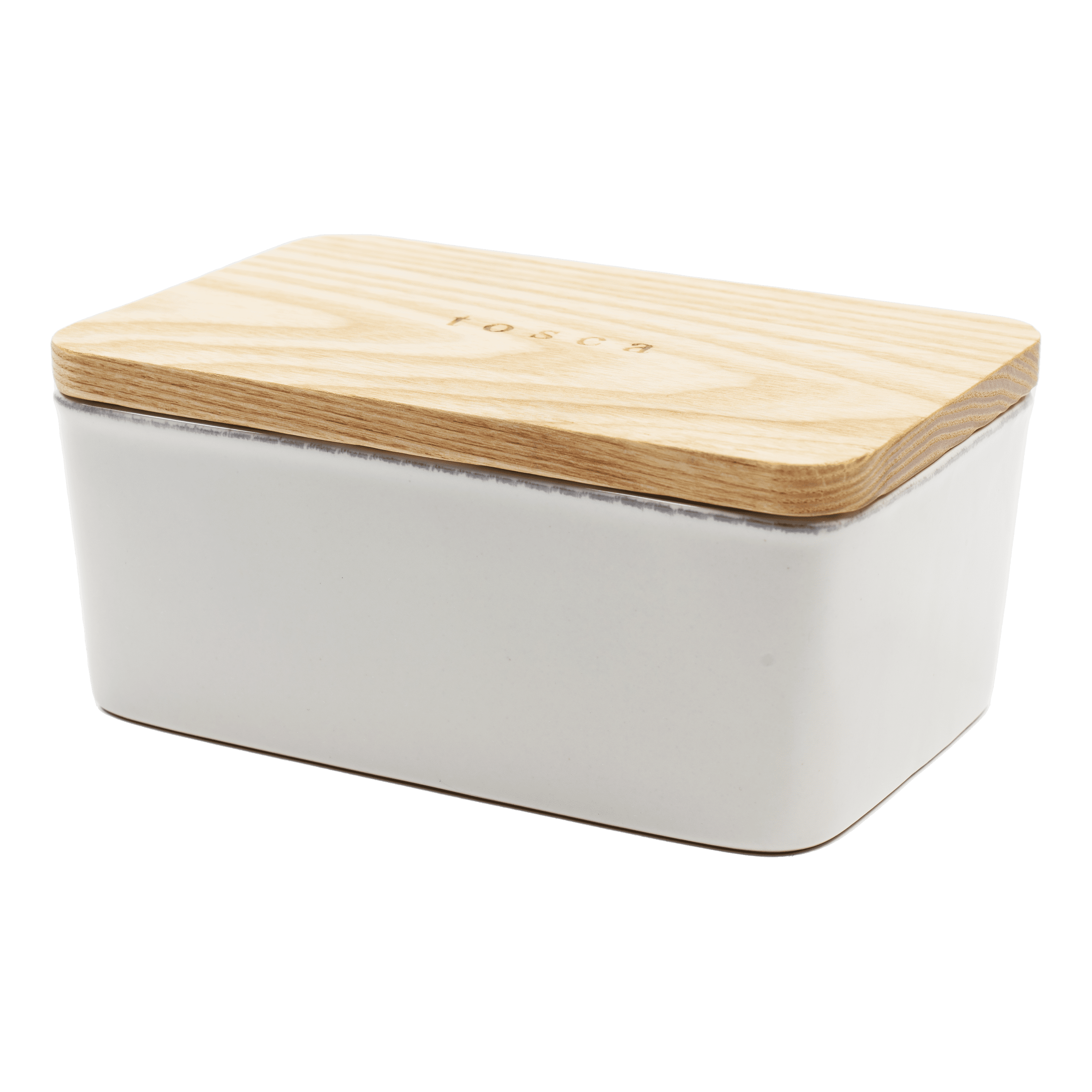 White Ceramic Butter Dish with Wooden Lid