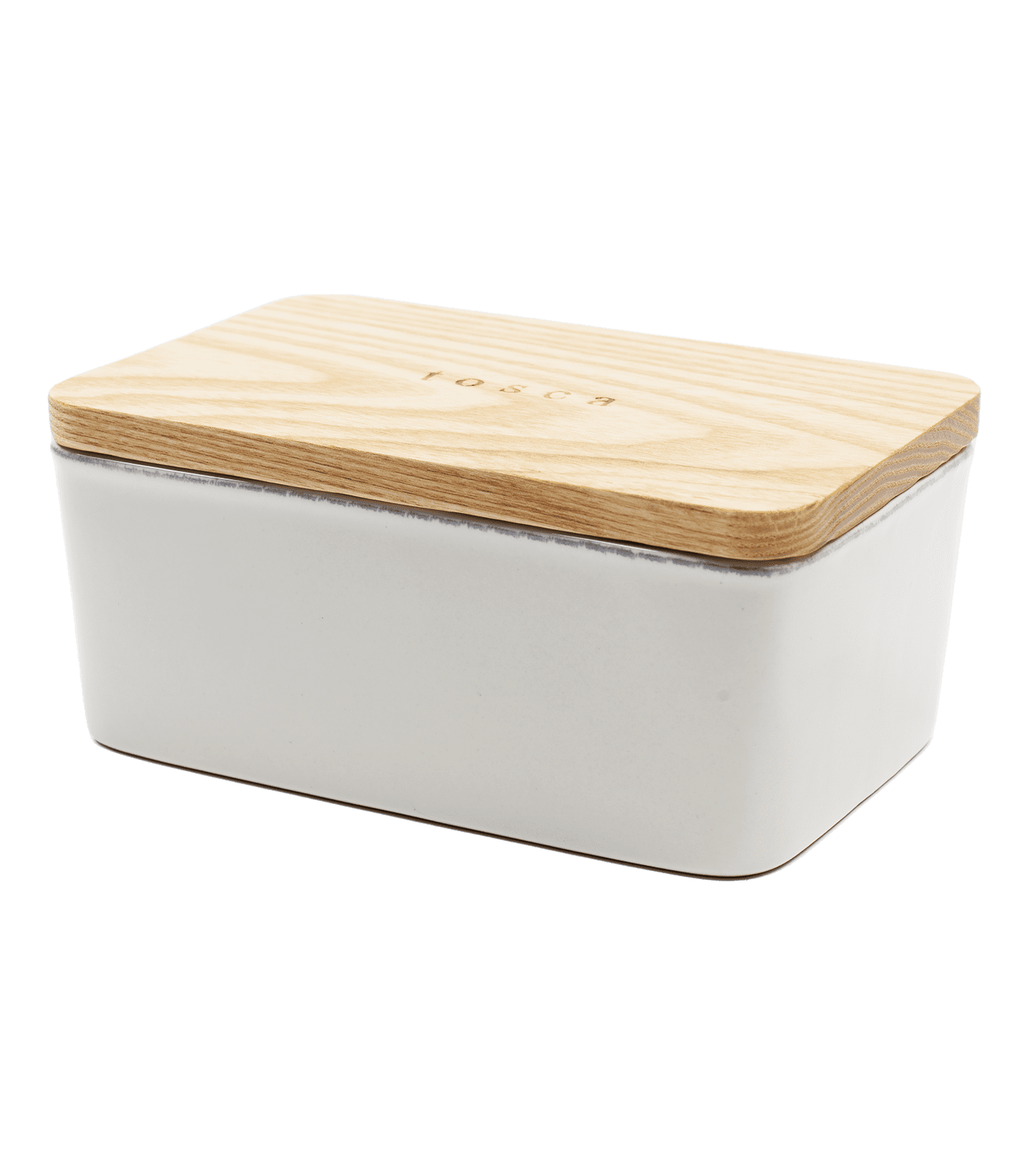 White Ceramic Butter Dish with Wooden Lid
