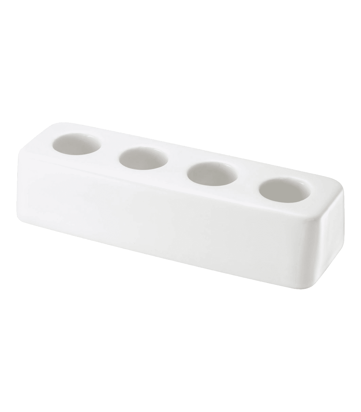 White Ceramic Toothbrush Stand with Wood Accents