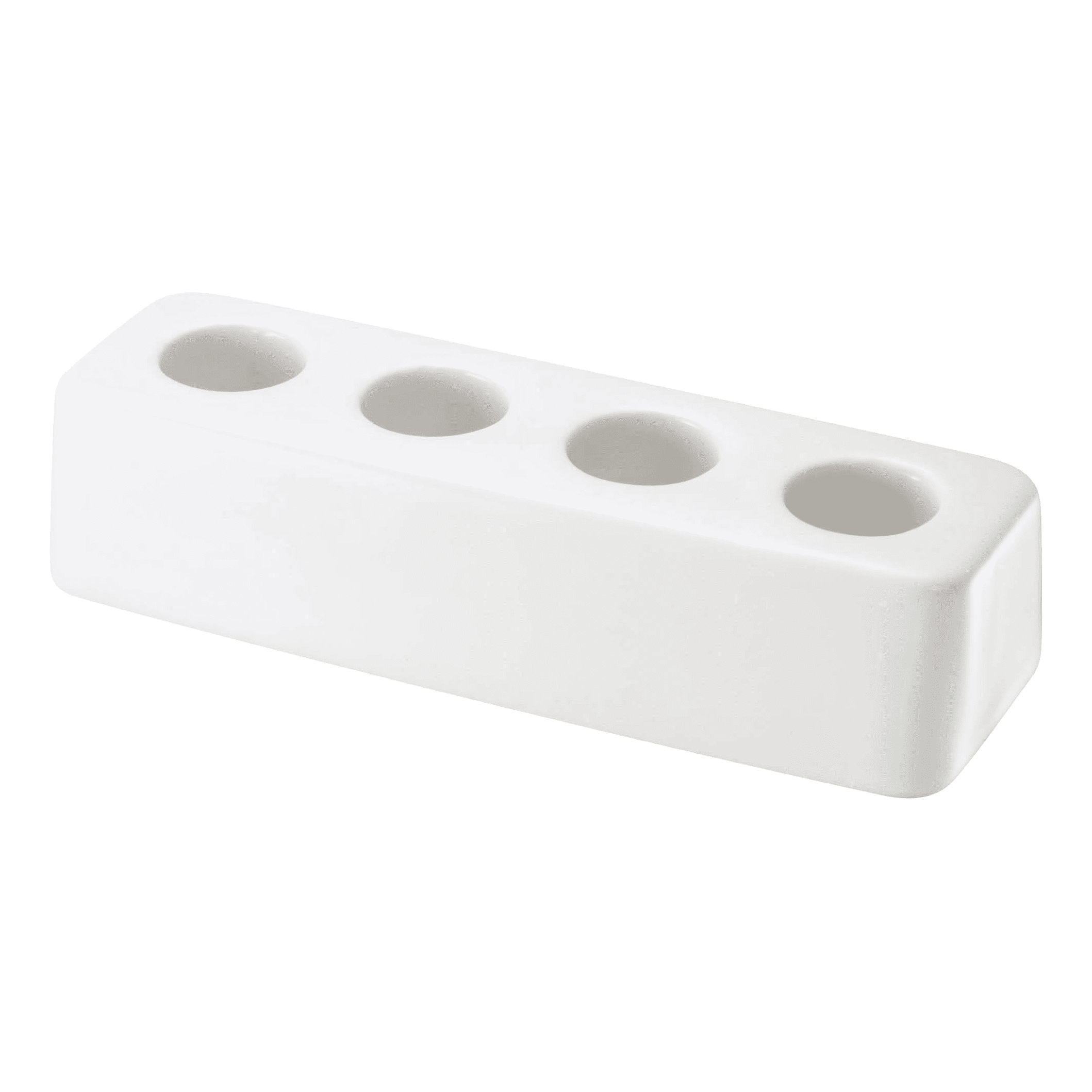 White Ceramic Toothbrush Stand with Wood Accents