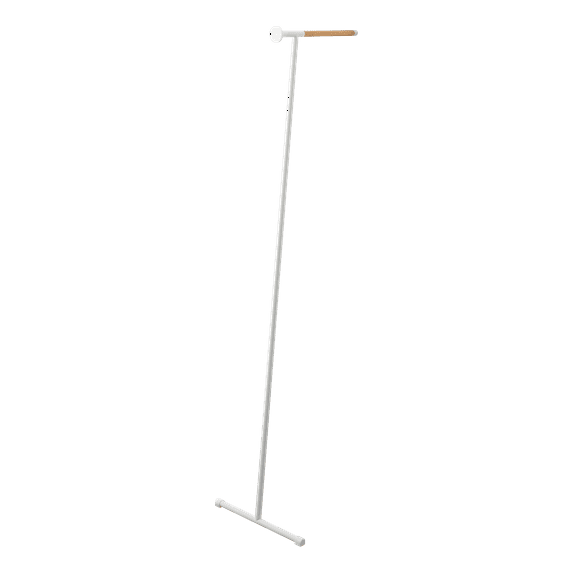 Yamazaki Home Leaning Clothes Hanger, White, Steel + Wood, Supports 12 pounds