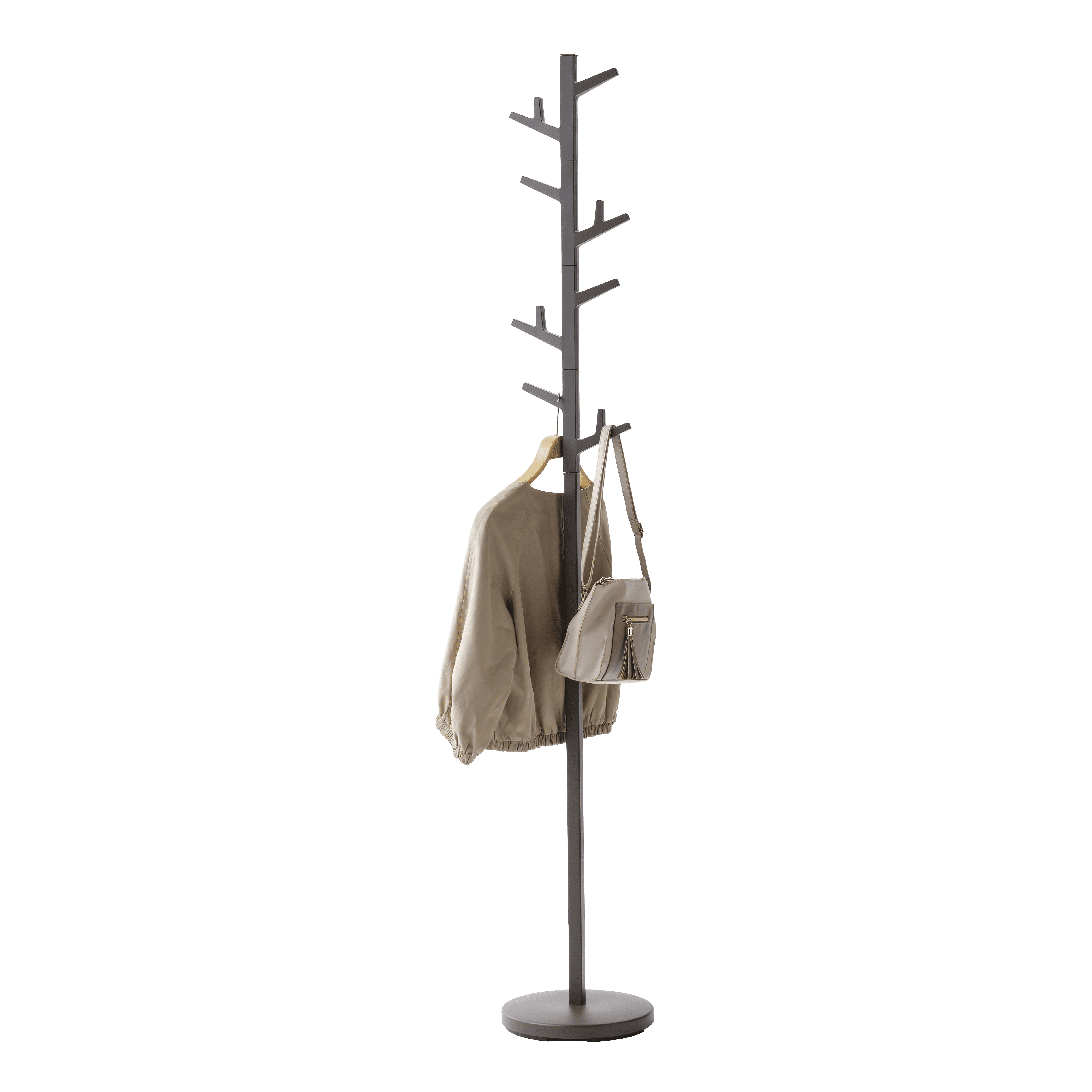 Slim Brown Steel Branch Coat Rack with Adjustable Hooks