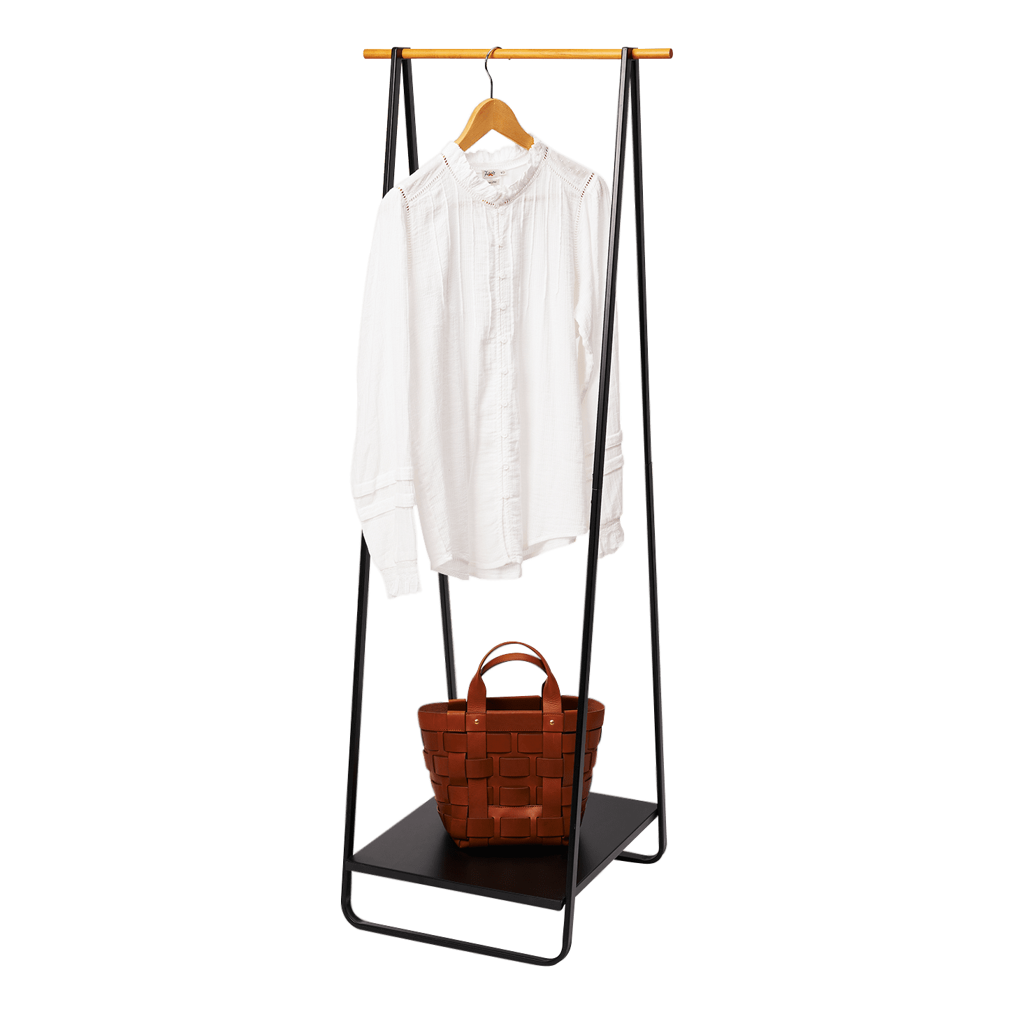 Slim Black Steel Freestanding Hanger Rack with Shelf