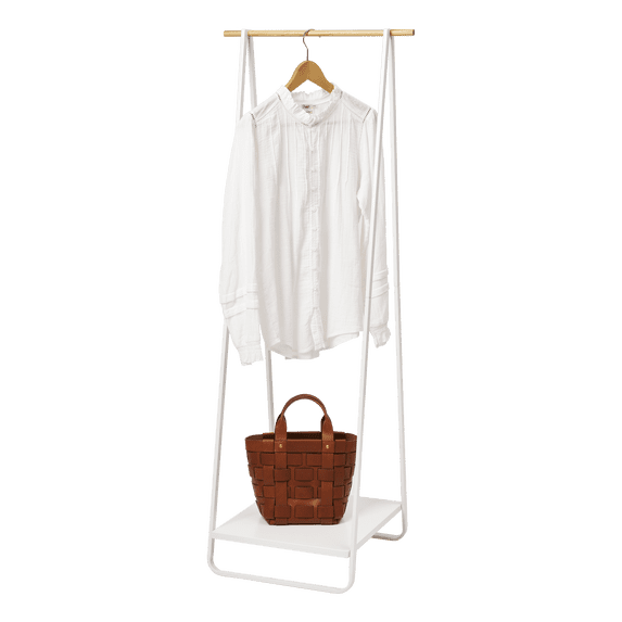 Yamazaki Home Coat Rack with Shelf, White, Steel, Supports 24.2 pounds