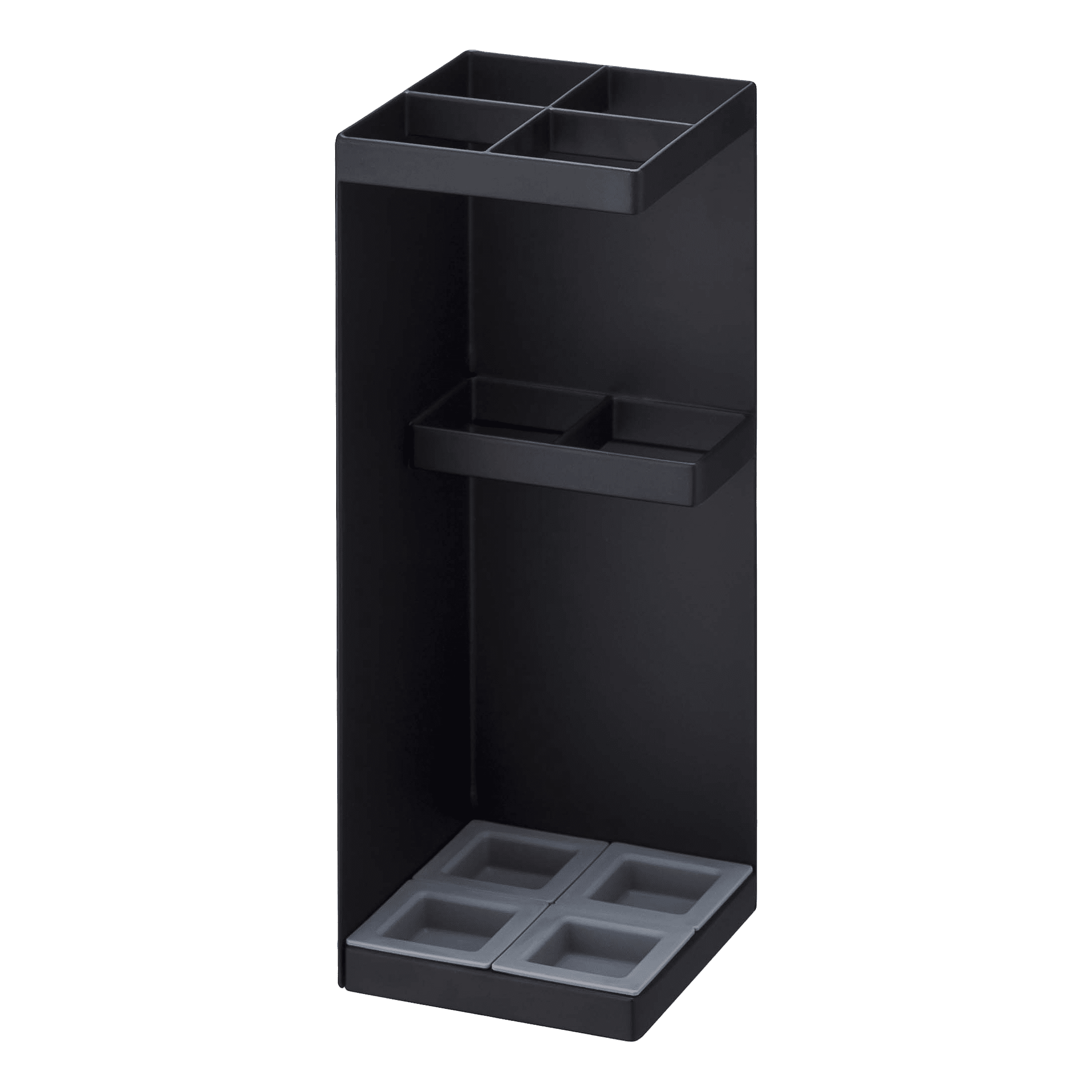 Black Metal Compact Umbrella Stand with Adjustable Trays