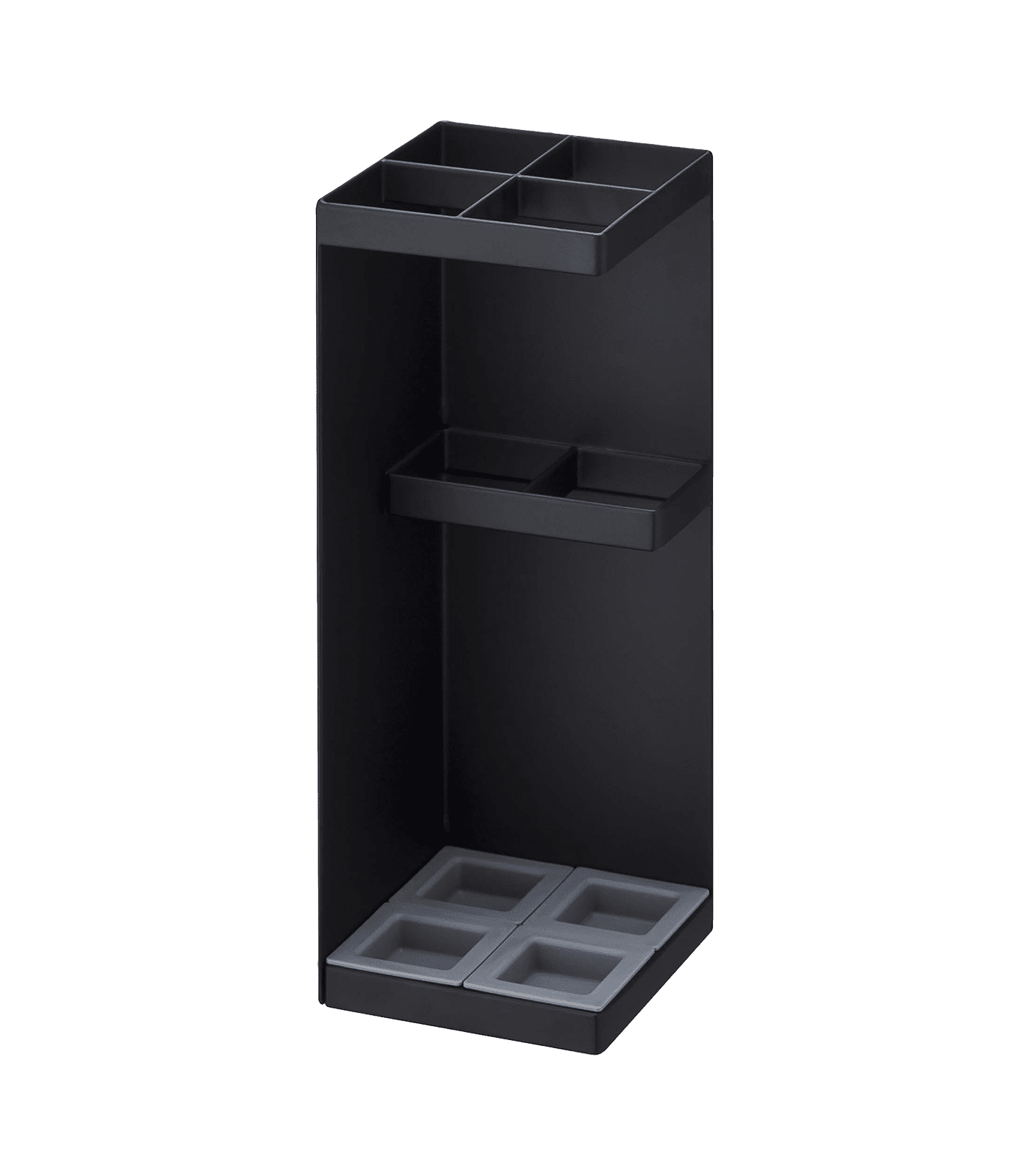 Black Metal Compact Umbrella Stand with Adjustable Trays