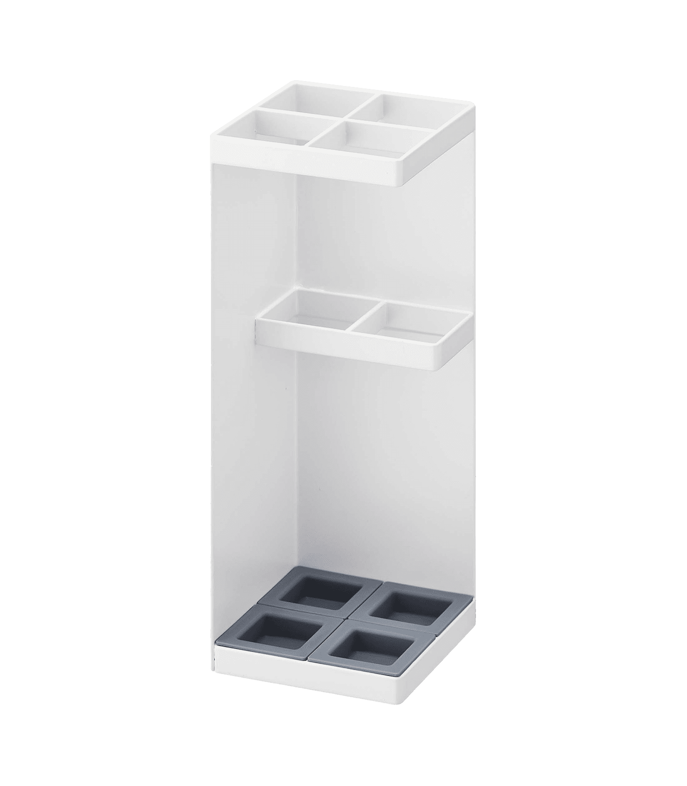 White Steel Compact Umbrella Stand with Adjustable Compartments