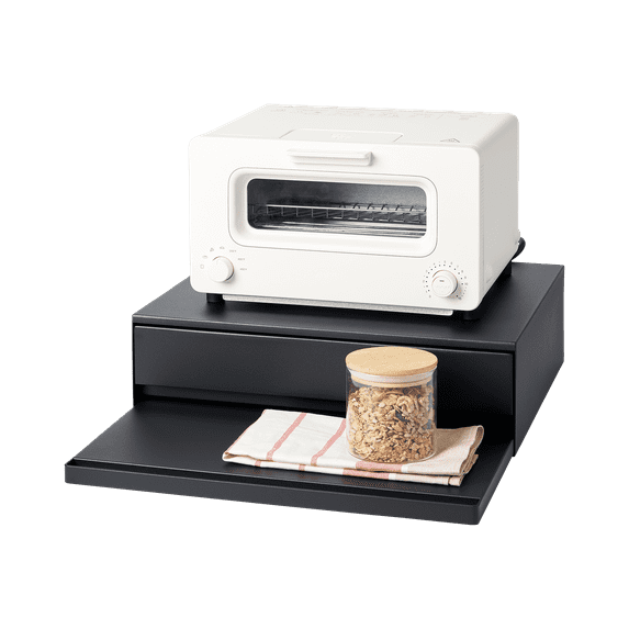 Yamazaki Home Countertop Drawer with Pull-Out Shelf, Black, Steel, Supports 37 pounds