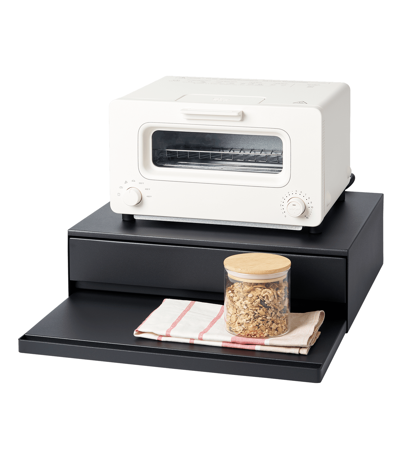 Black Steel Countertop Drawer with Pull-Out Shelf