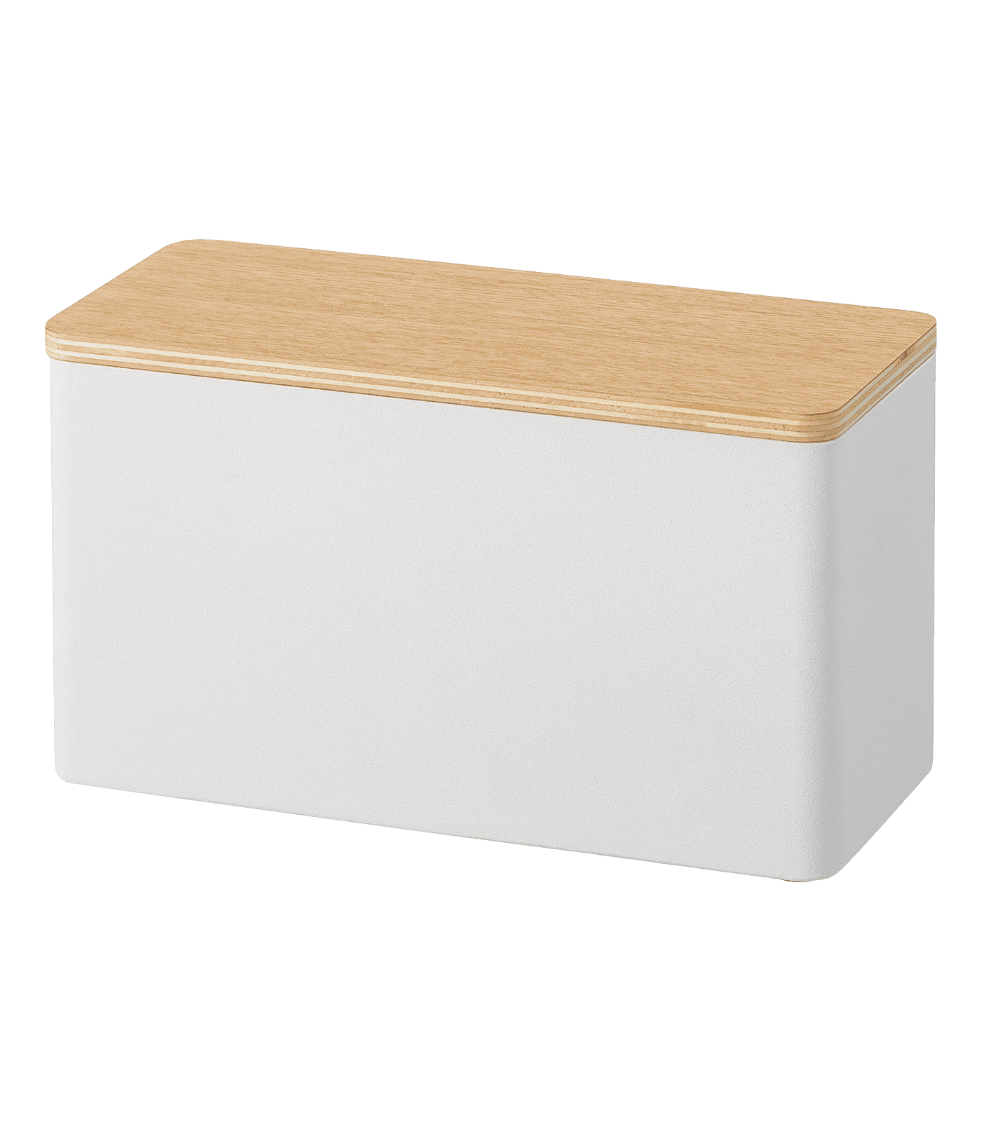 White Steel and Wood Lidded Countertop Organizer