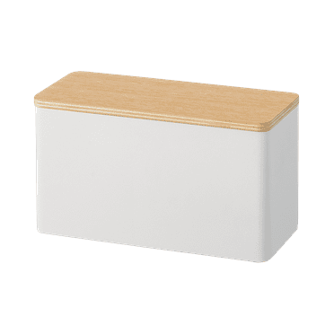 Yamazaki Home Countertop Organizer, White, Steel + Wood, Lid, Sliding Divider, No Assembly