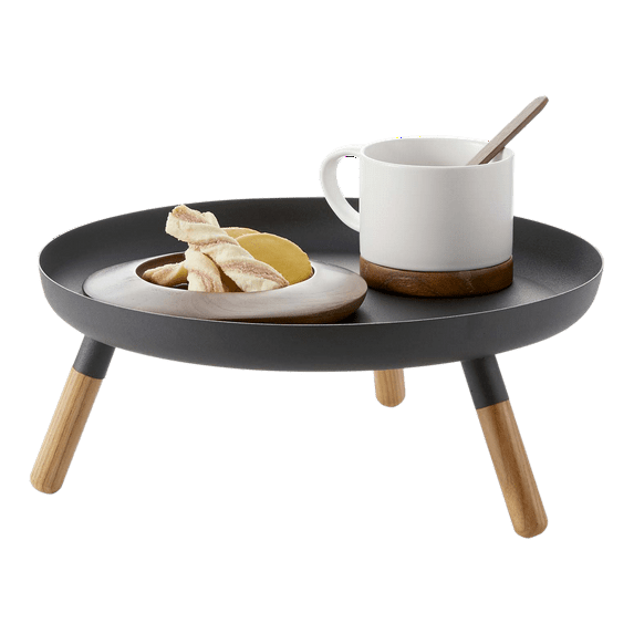 Yamazaki Home Countertop Pedestal Tray, Black, Steel + Wood, Supports 3.3 pounds, Minimal Assembly