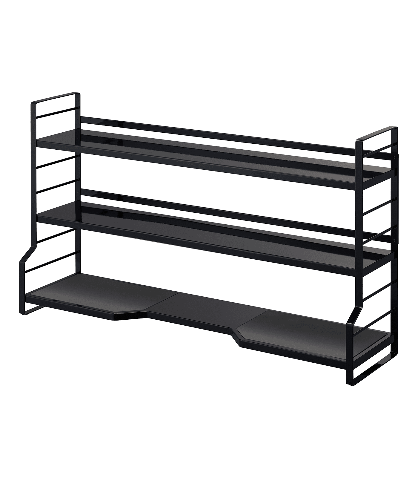 Modern Black Steel Countertop Kitchen Shelf with Gray Trivet Pads