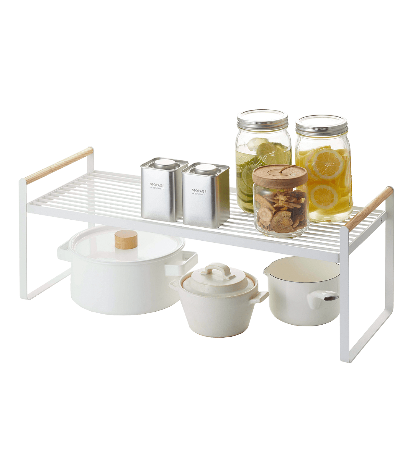 Tosca White Steel and Ash Wood Countertop Organizer Rack