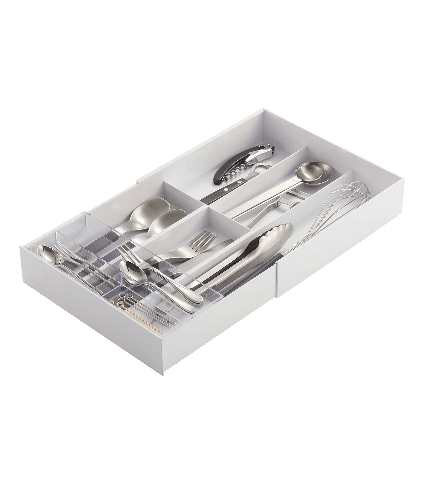 White Adjustable Plastic Expandable Cutlery Drawer Organizer