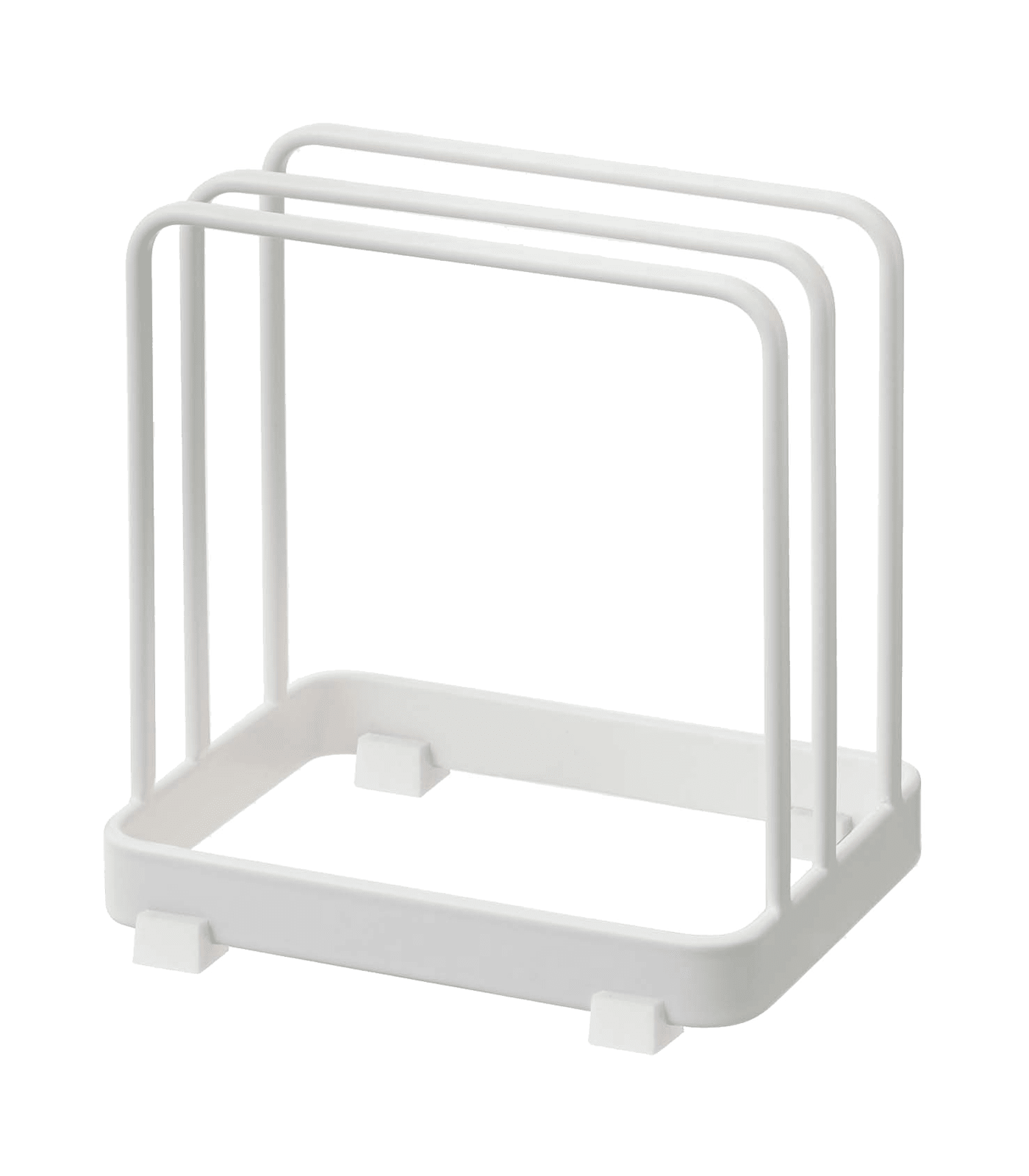 Compact White Wood and Steel Cutting Board Caddy