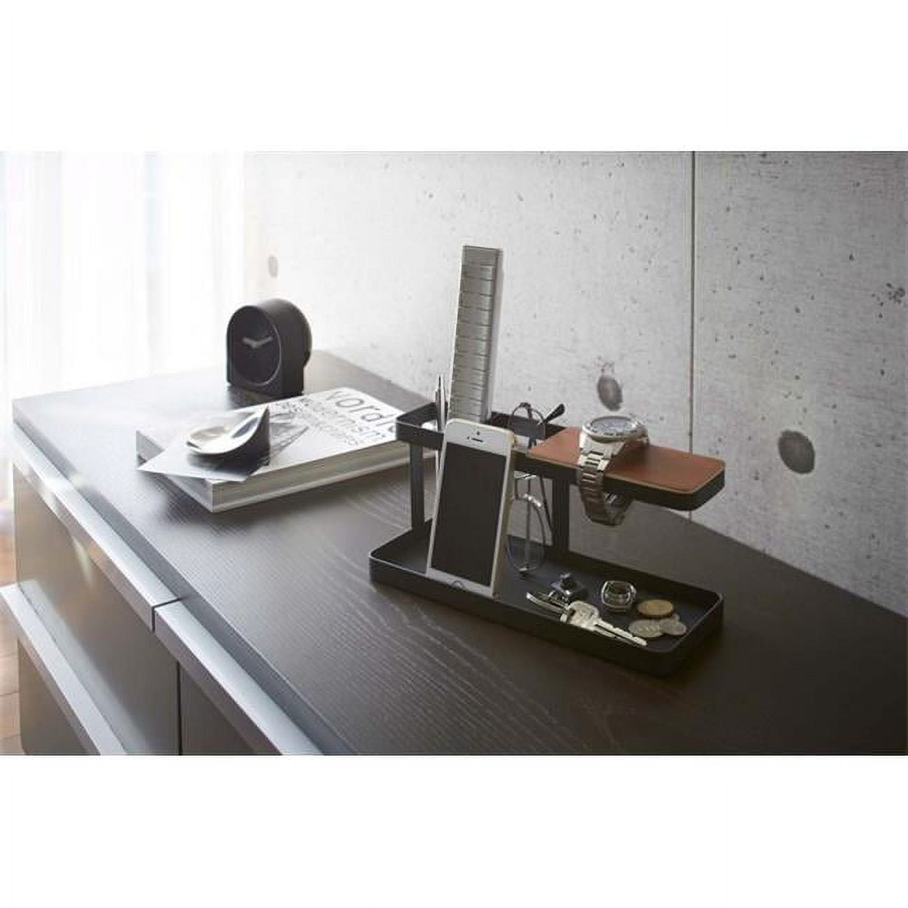 Tower Desk Organizer in Black Steel with Walnut Accent