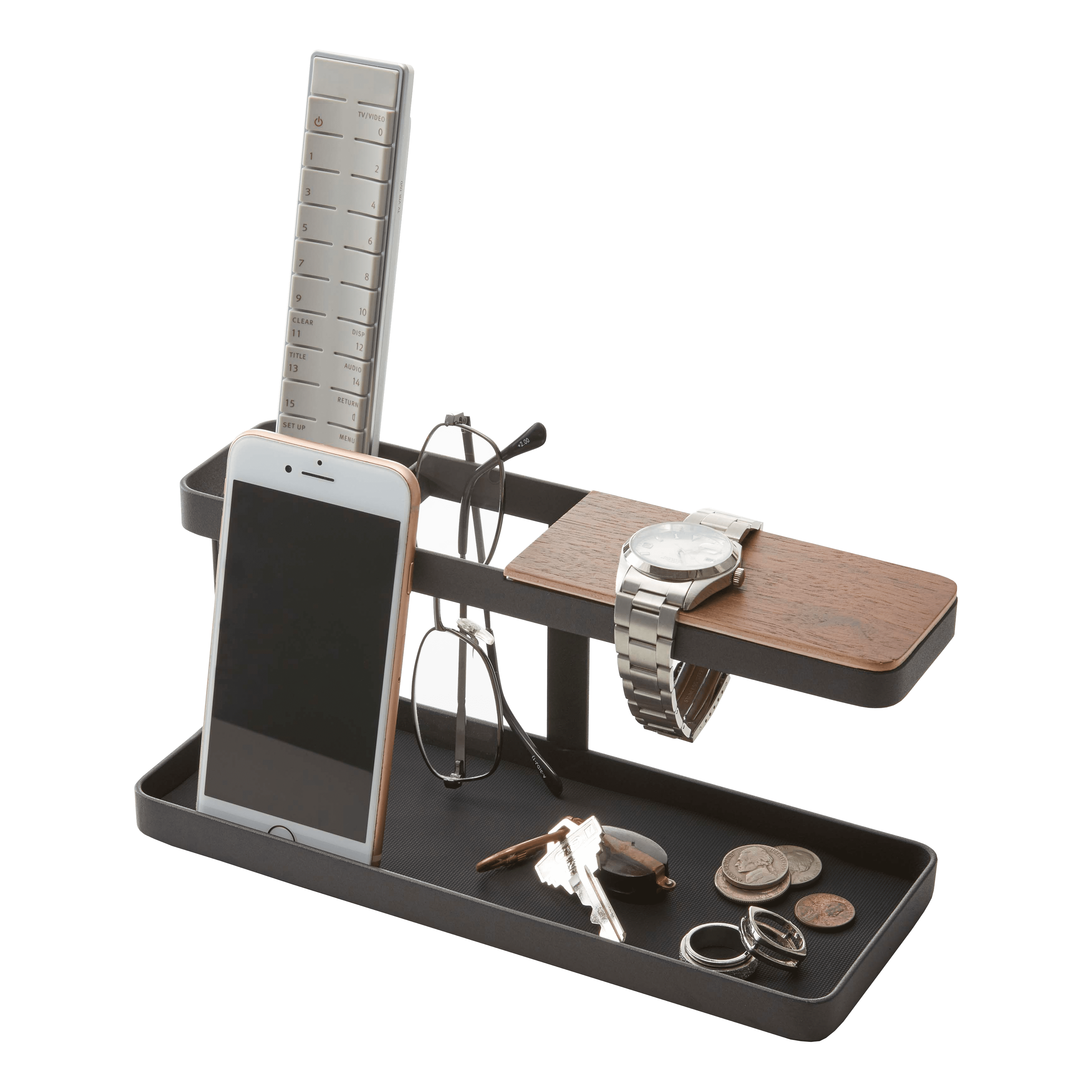 Tower Desk Organizer in Black Steel with Walnut Accent