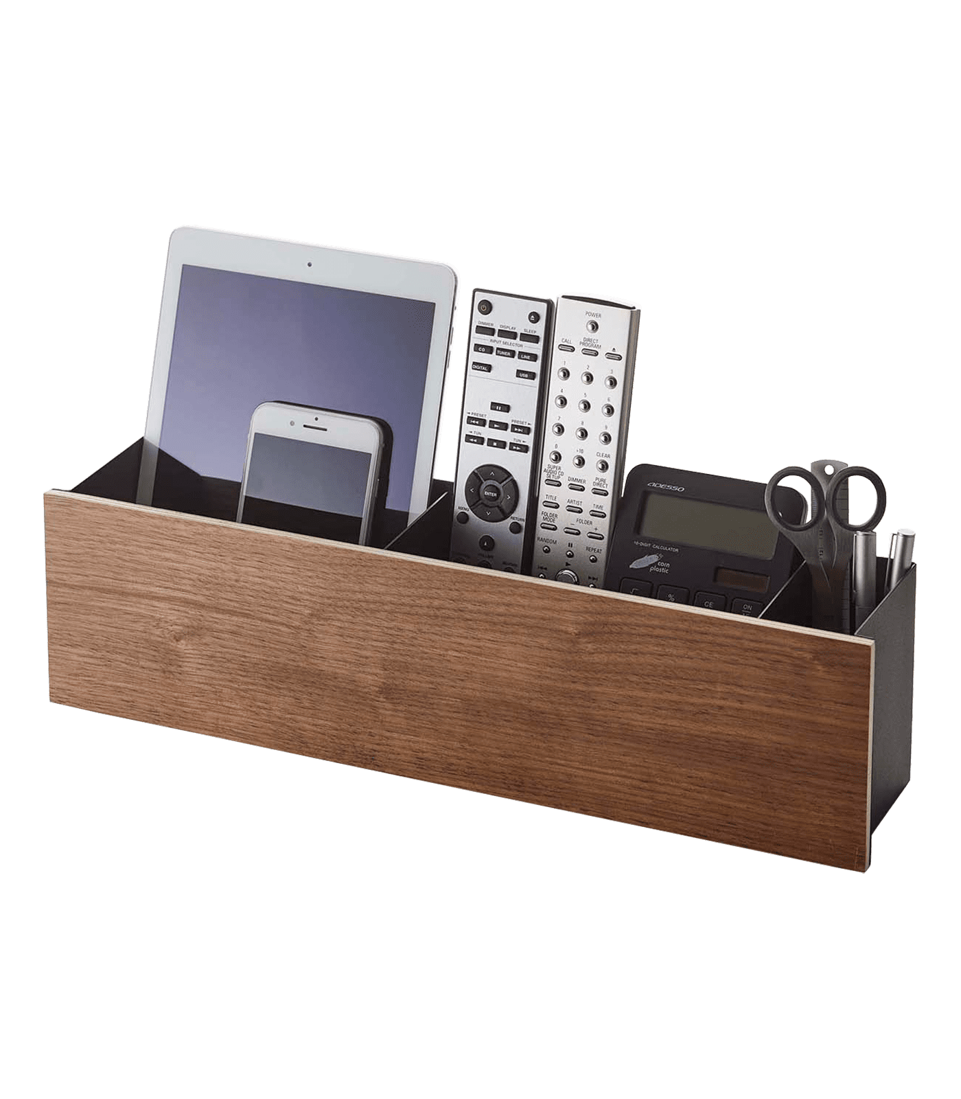Large Walnut and Steel Desk Organizer with Dividers