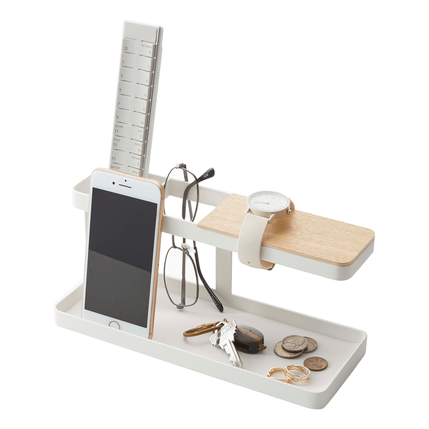 White Steel and Wood Desk Organizer with Tray