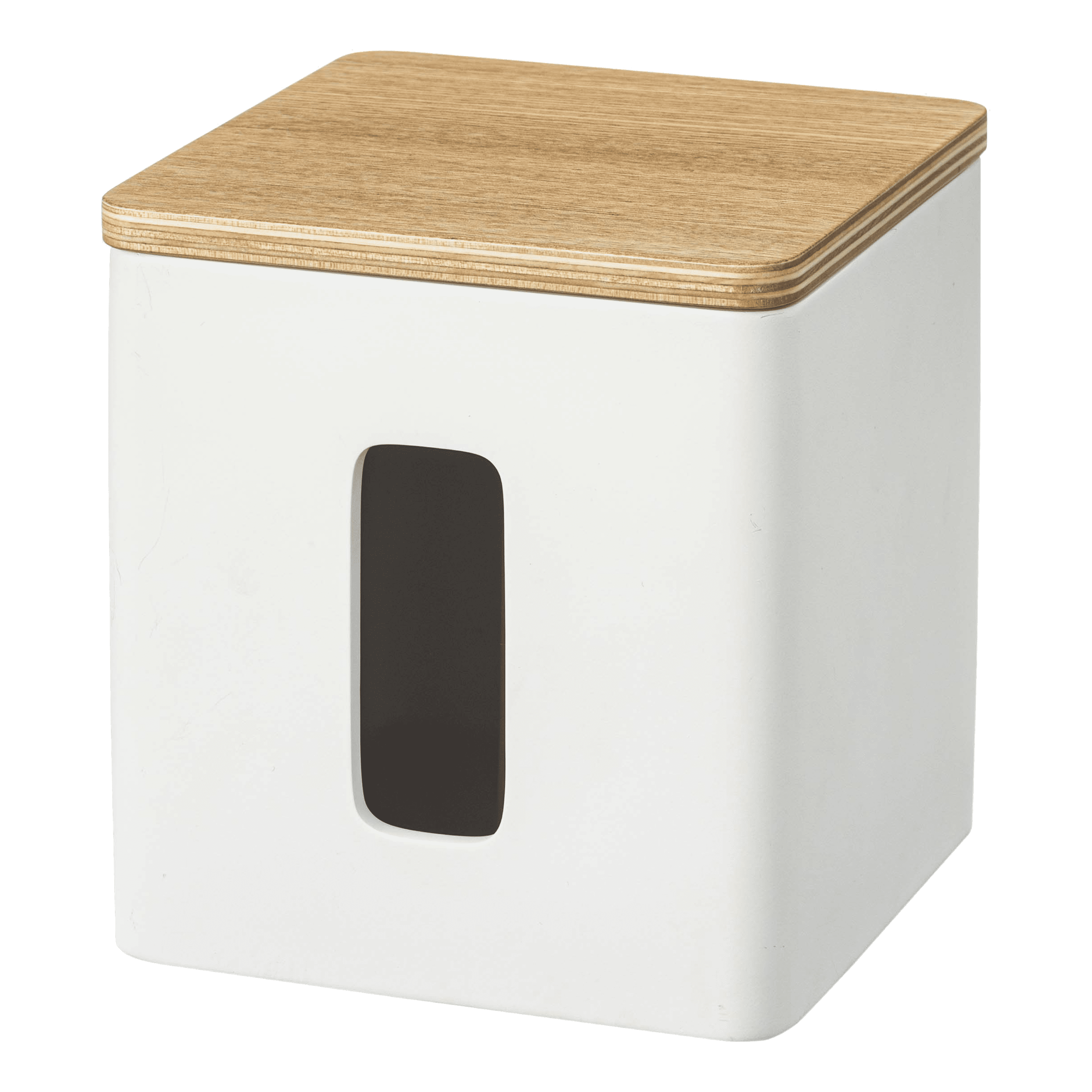 White Compact Discreet Paper Holder with Wood Accent