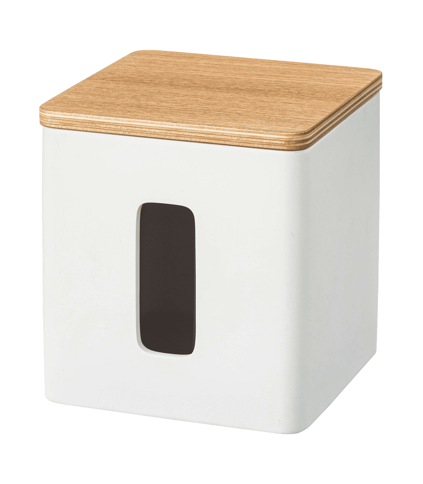White Compact Discreet Paper Holder with Wood Accent