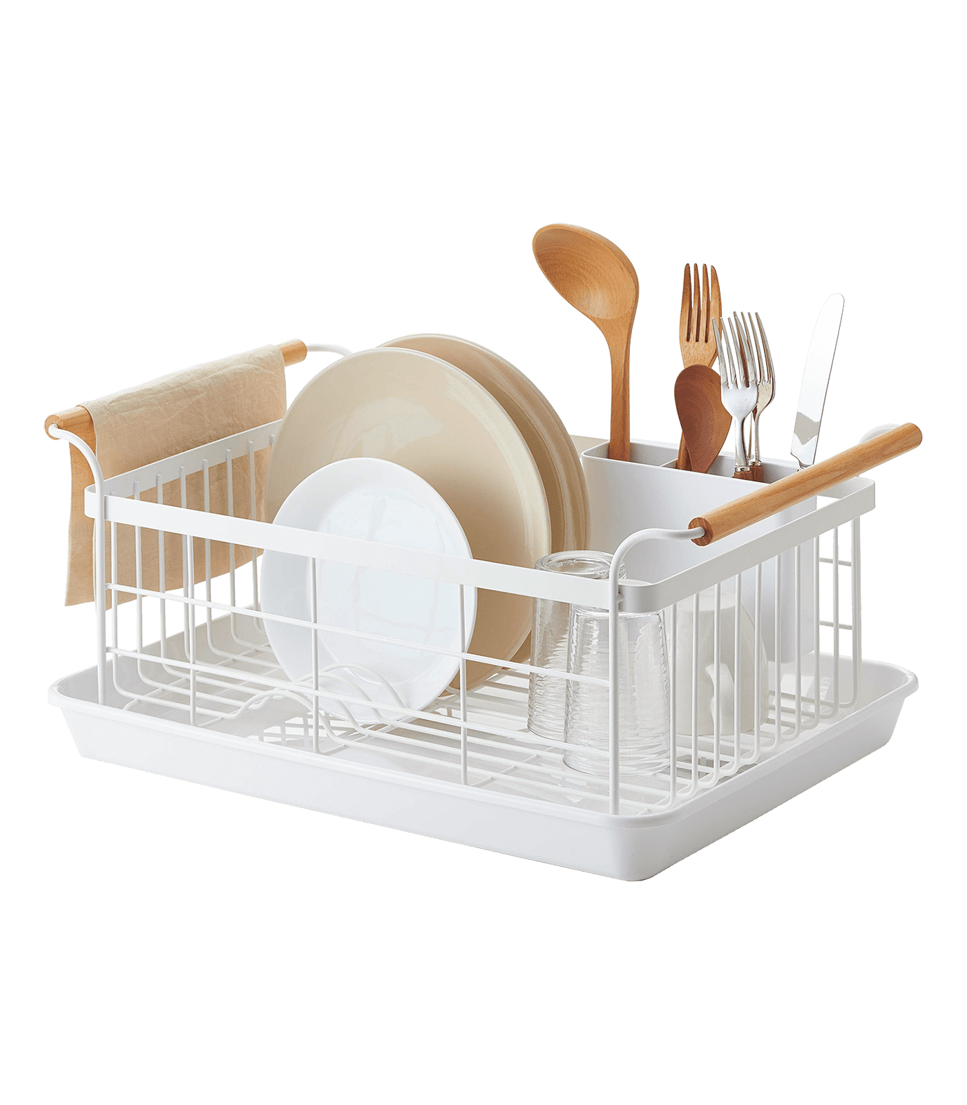 Tosca 13'' White Steel Dish Drainer Rack with Wood-Accent Handles