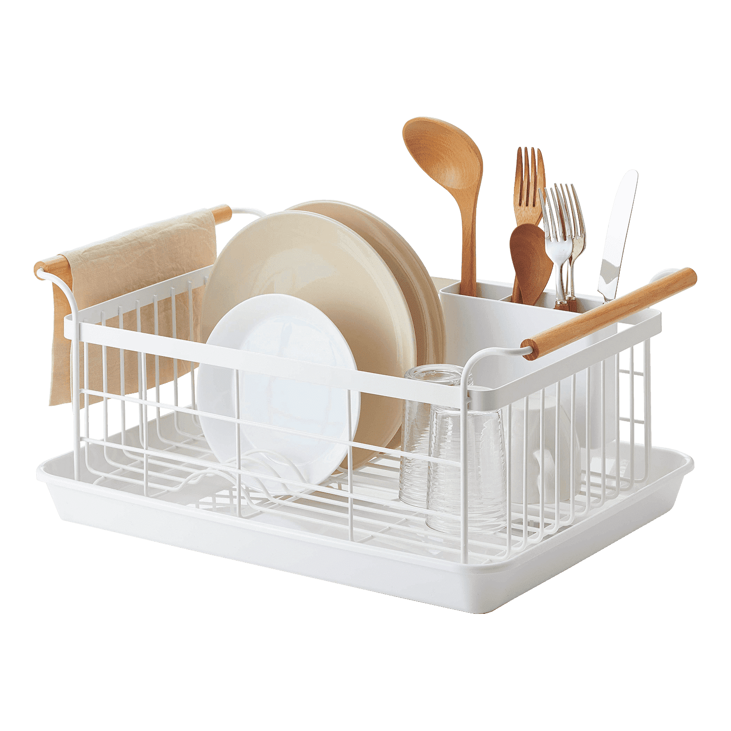 Yamazaki Home Tosca Dish Rack, Wooden Handles, Water Resistant, White ...