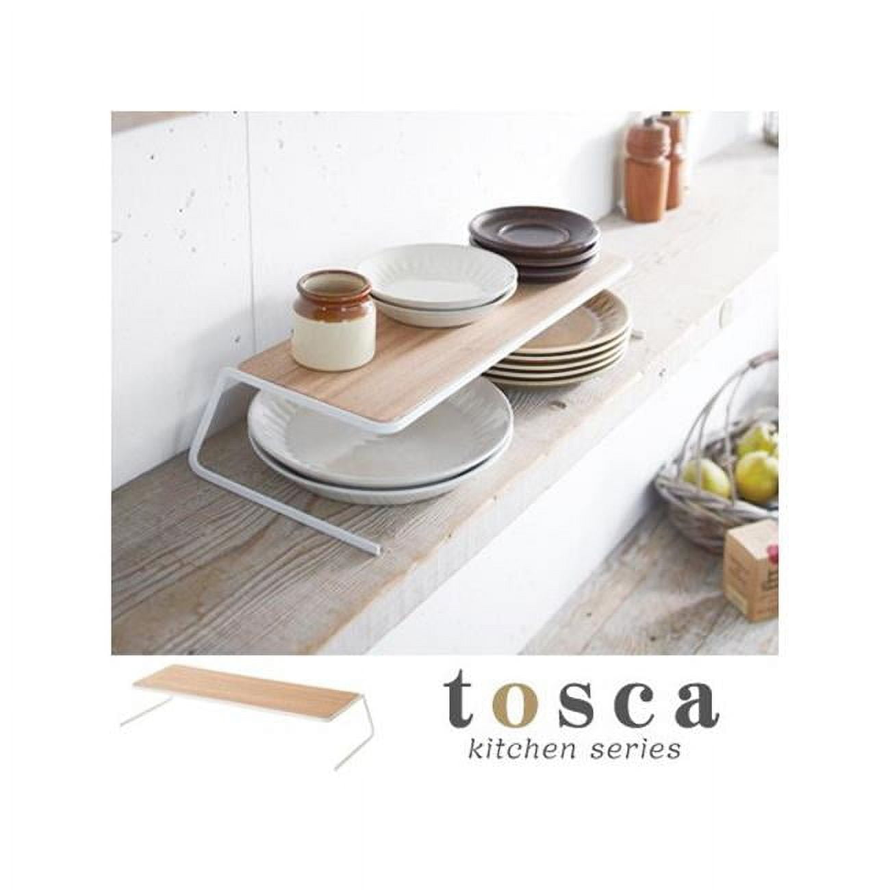 White Steel and Wood Large Kitchen Dish Riser