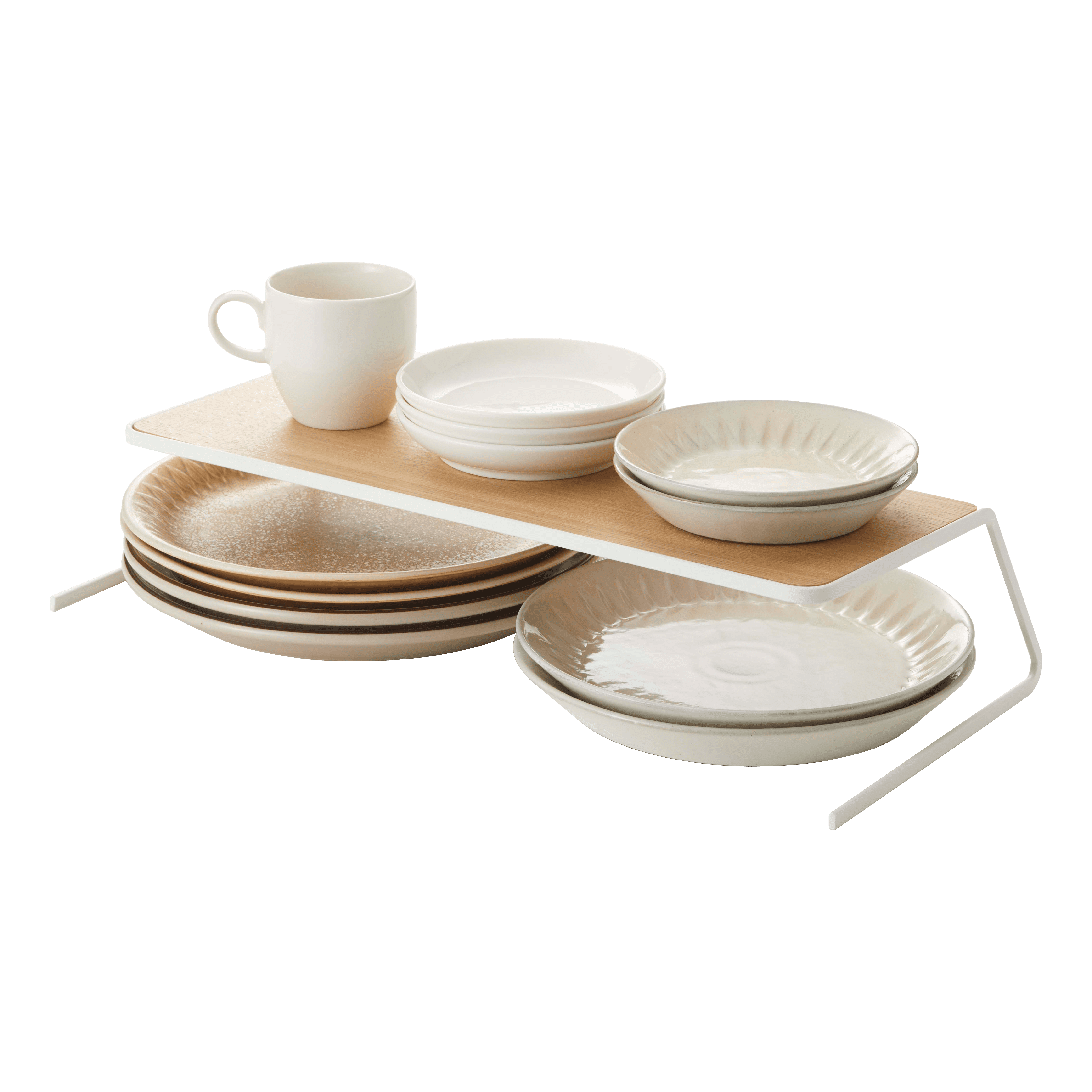 White Steel and Wood Large Kitchen Dish Riser