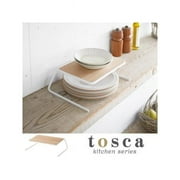 Yamazaki Home Dish Riser - 2 Sizes, White, Steel + Wood, Small, Supports 3.3 pounds, No Assembly