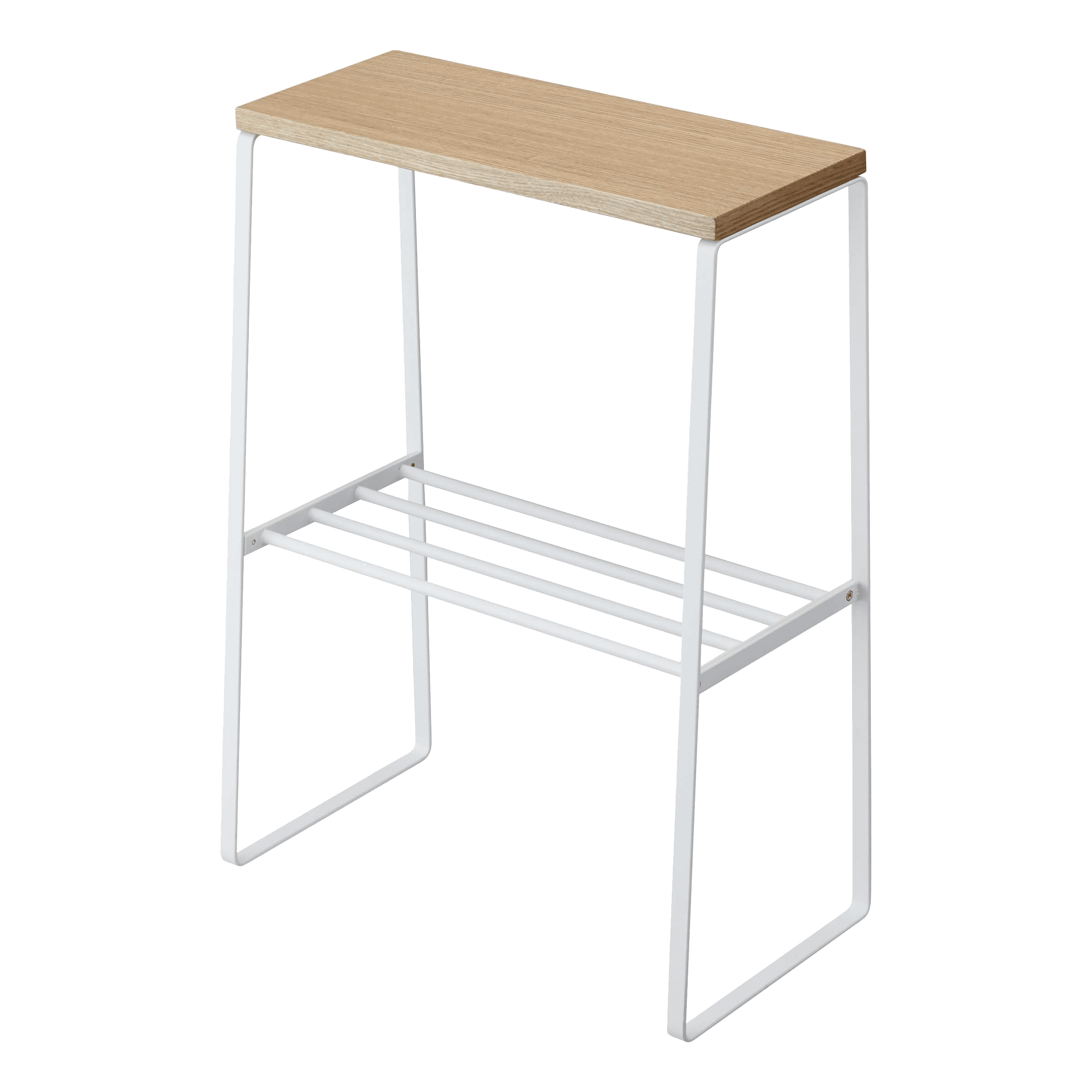 Scandinavian Light Wood and White Steel Rectangular Side Table