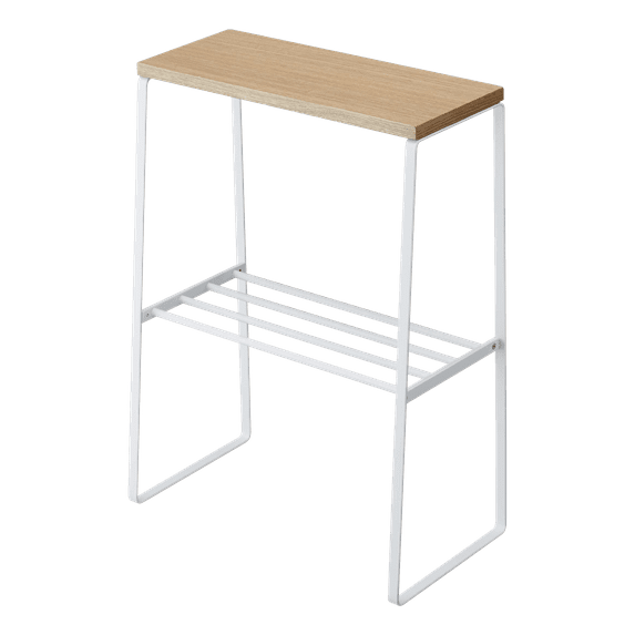 Yamazaki Home End Table, White, Steel + Wood, Supports 11 pounds