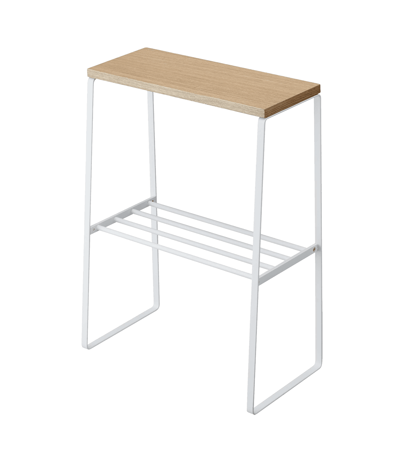 Scandinavian Light Wood and White Steel Rectangular Side Table