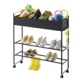 thumbnail image 1 of Yamazaki Home Entryway Storage Cart, Black, Steel,  Holds 6 pairs of shoes, Wheels, 1 of 8