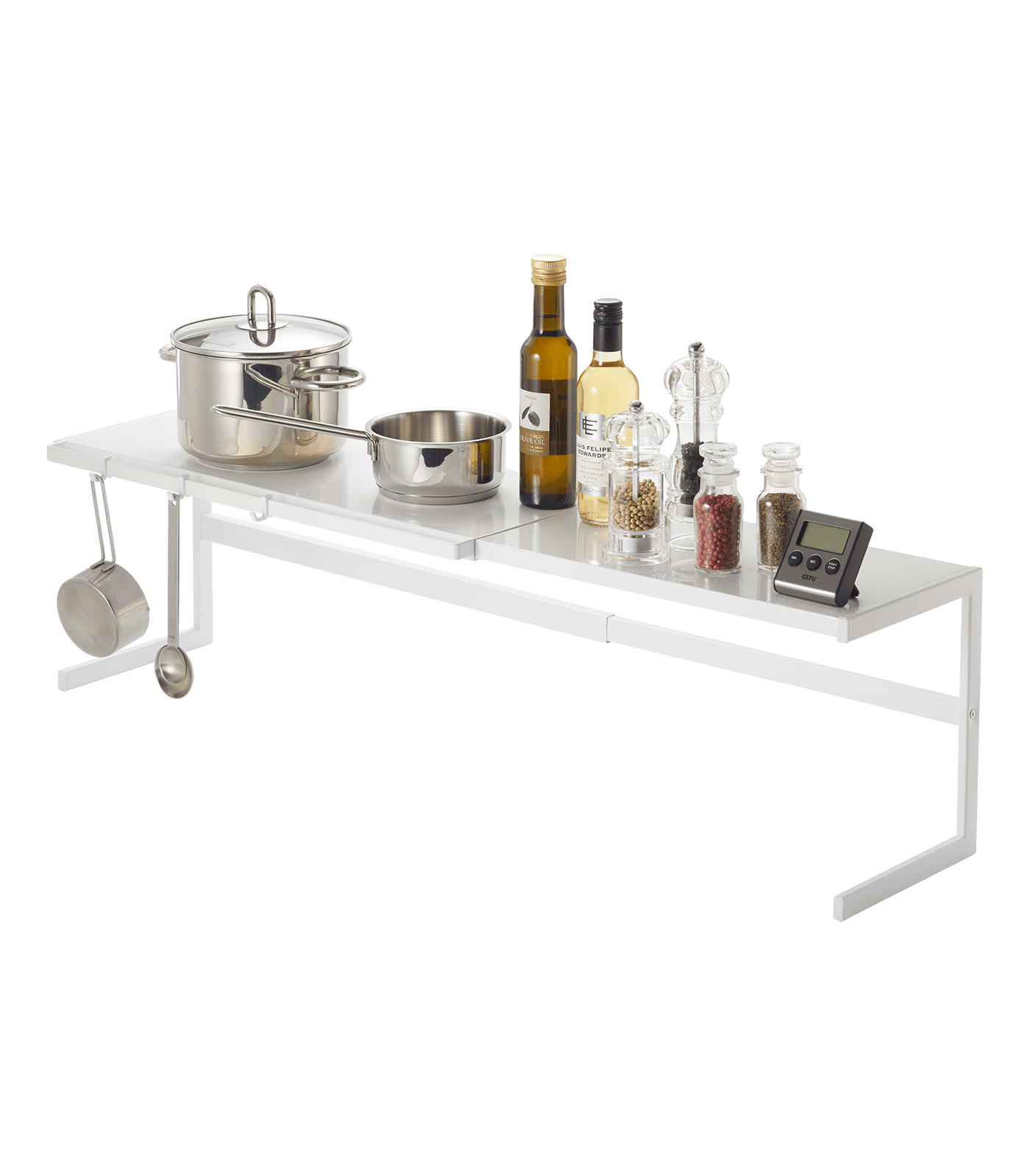 White Steel Expandable Kitchen Support Rack with Hooks