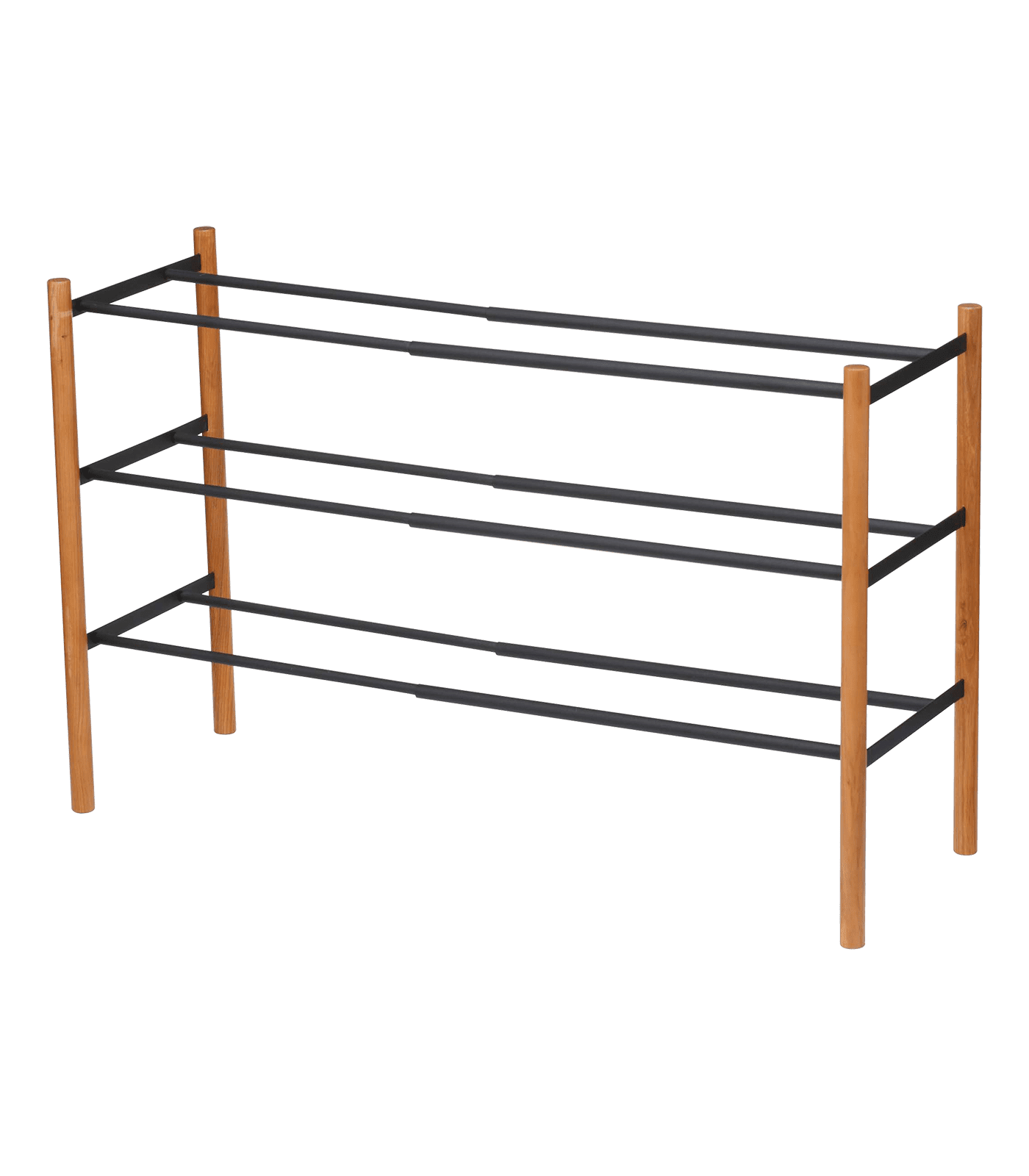 Expandable Black and Light Wood 3-Tier Shoe Rack