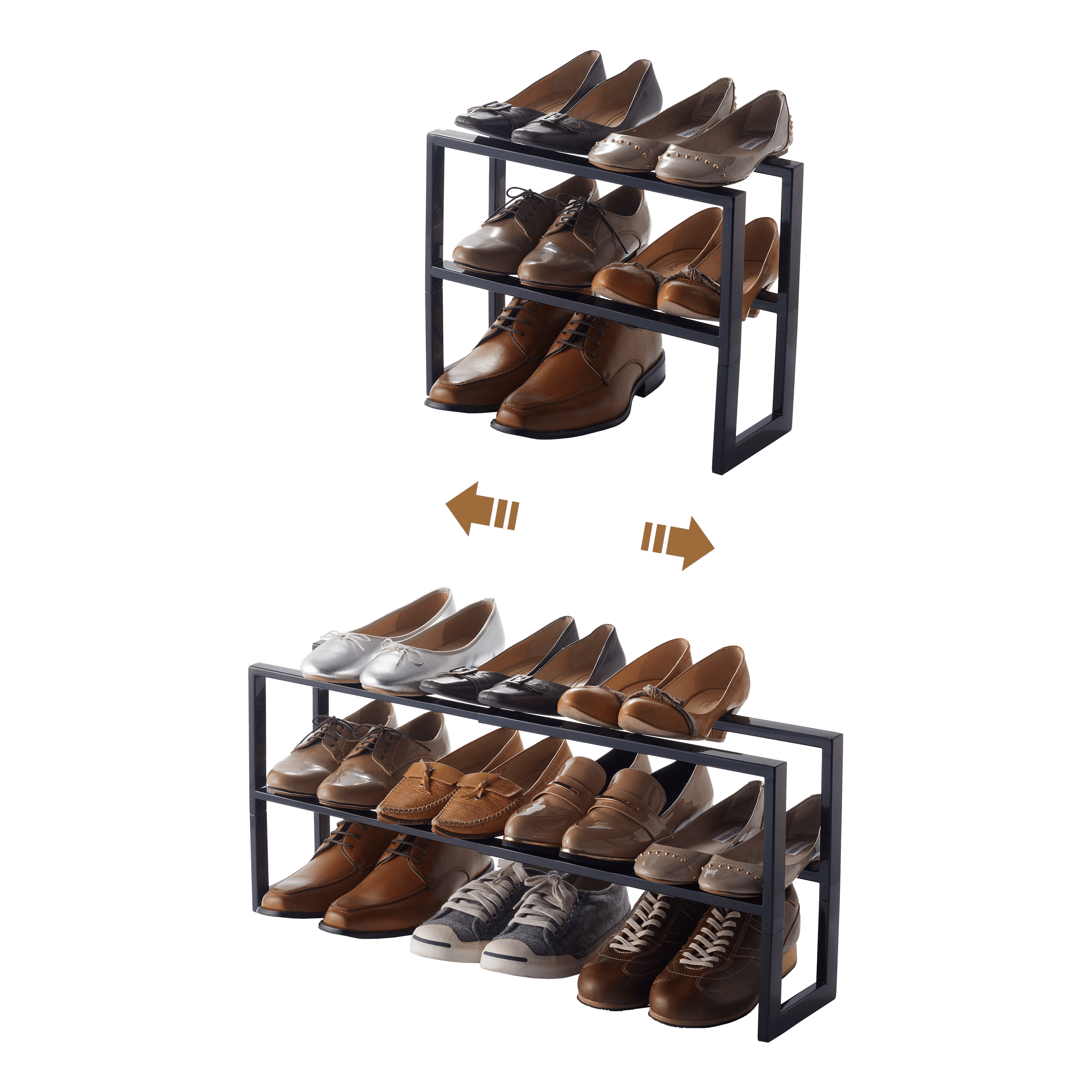 Black Adjustable Steel Double Shoe Rack, Expandable