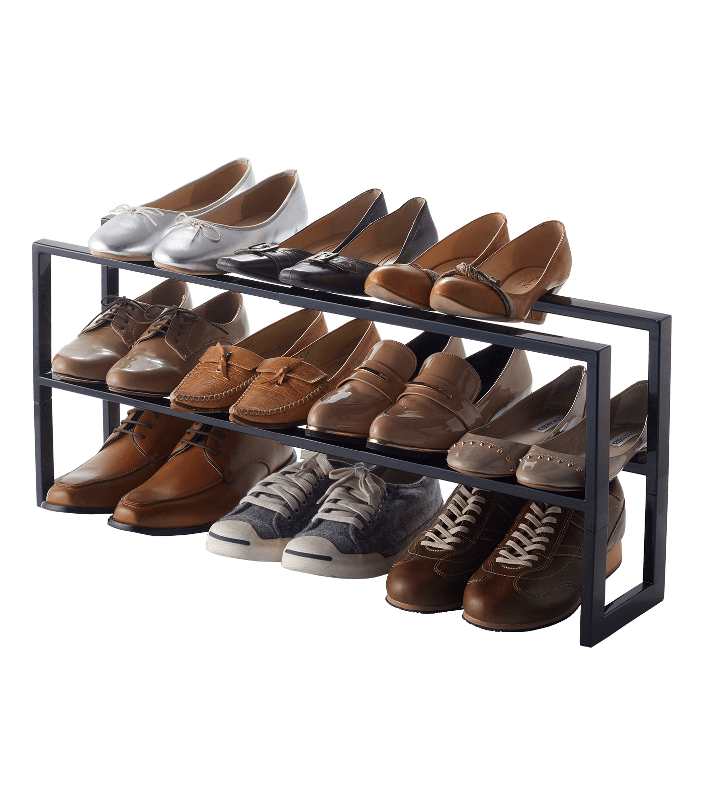Black Adjustable Steel Double Shoe Rack, Expandable