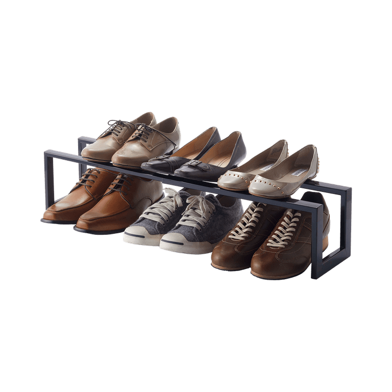 Yamazaki Home Expandable Shoe Rack Two Sizes Black Steel Single Holds 4 to 8 shoes Expandable