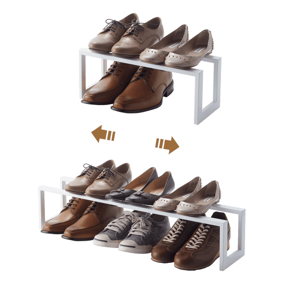 Yamazaki Home Expandable Shoe Rack - Two Sizes, White, Steel, Single, Holds 4 to 8 shoes, Expandable