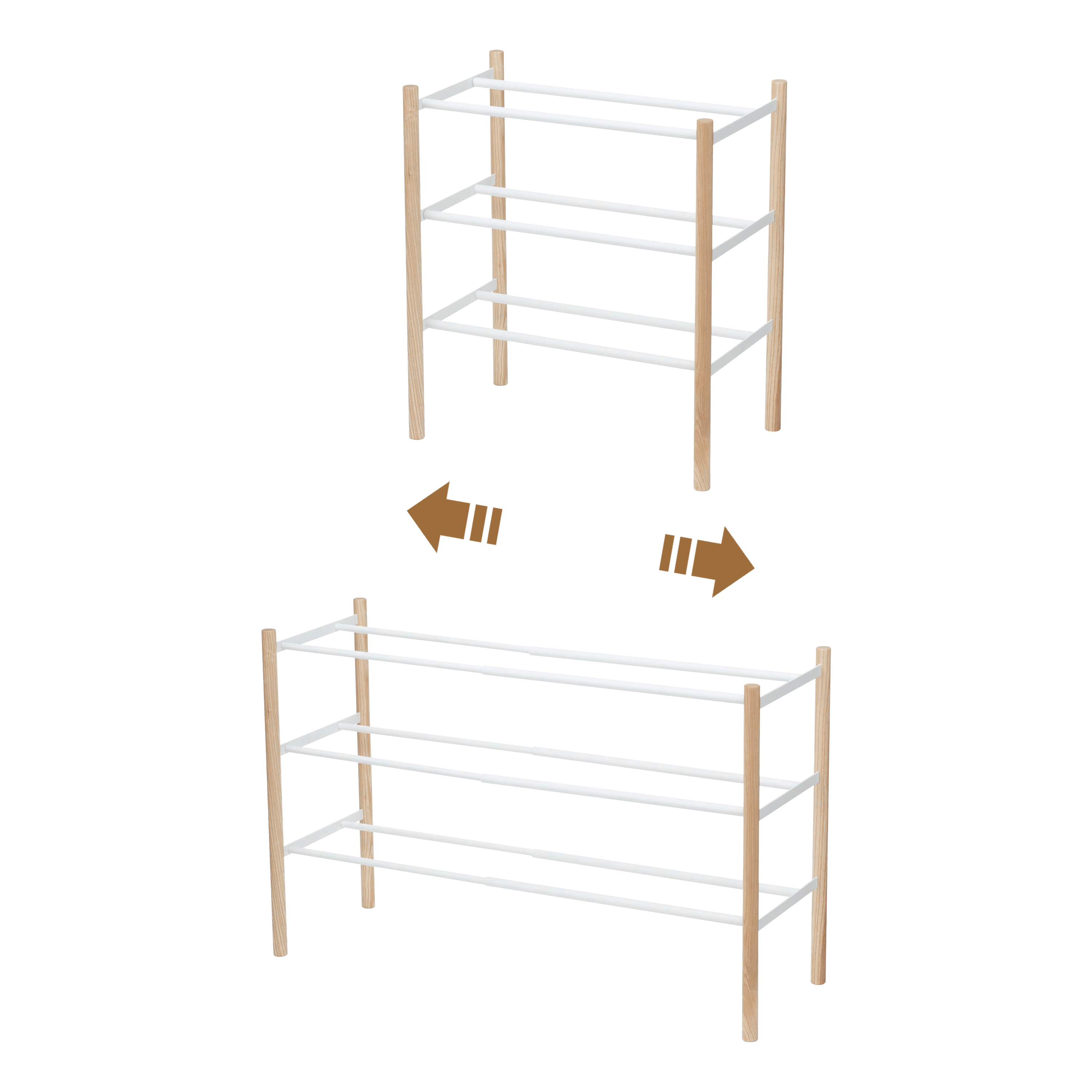 White Expandable 3-Tier Shoe Rack with Wood Accents