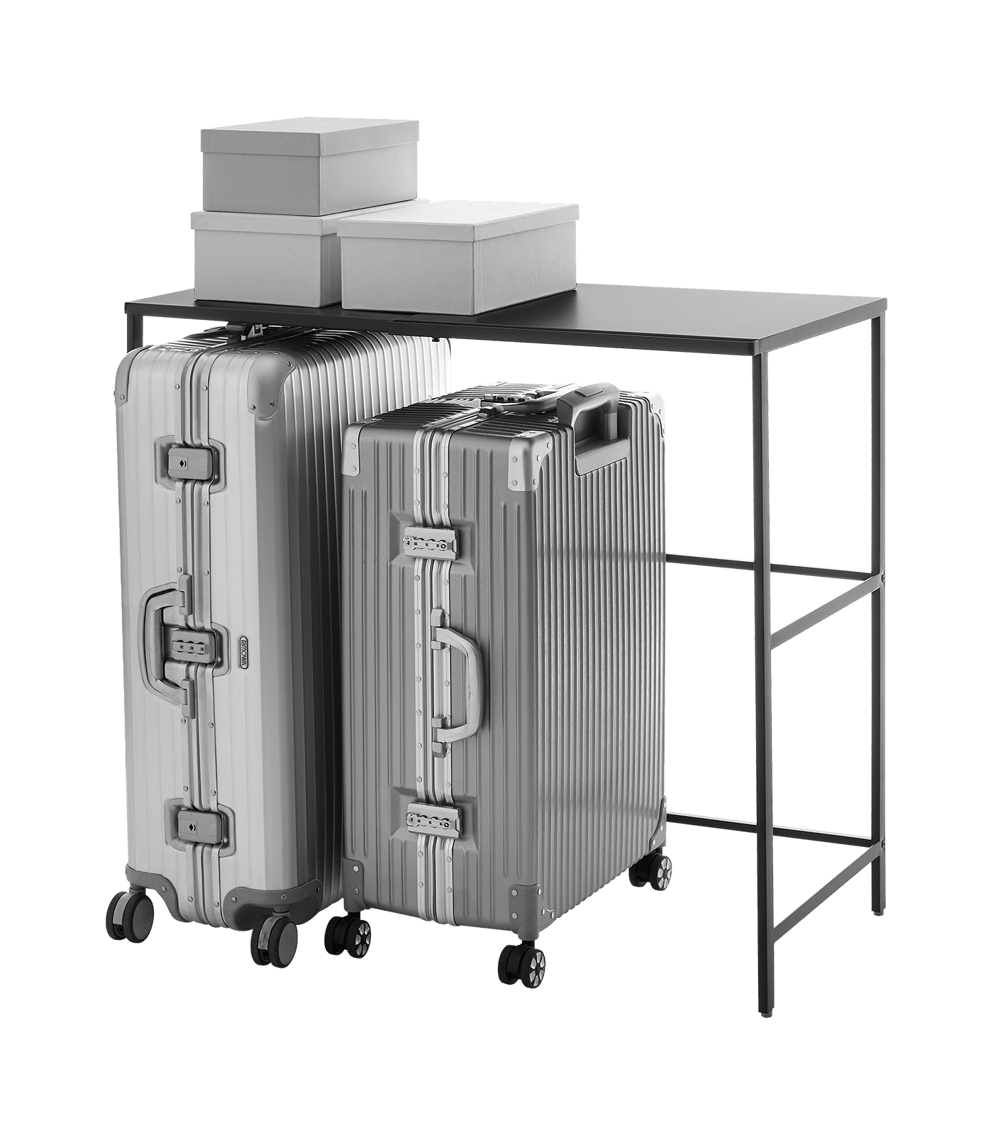 Expandable Black Steel Suitcase Rack with Storage Bar