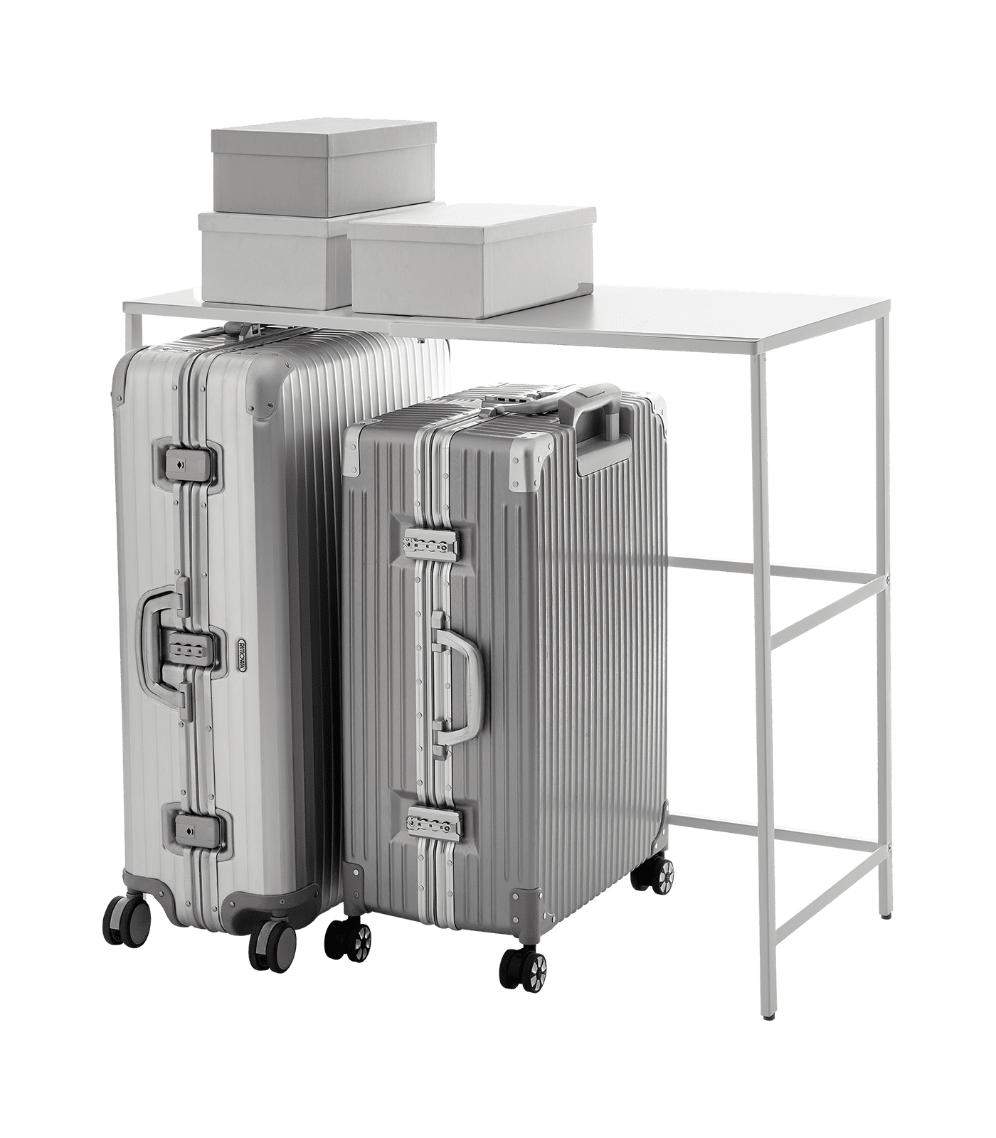 White Steel Expandable Suitcase Rack with Storage Bar