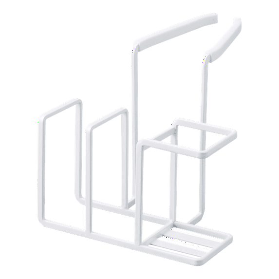 Yamazaki Home Faucet-Hanging Sponge and Brush Holder, Steel, Holds 1.1 lbs - L 6.89 x W 5.51 x H 5.12 inches White