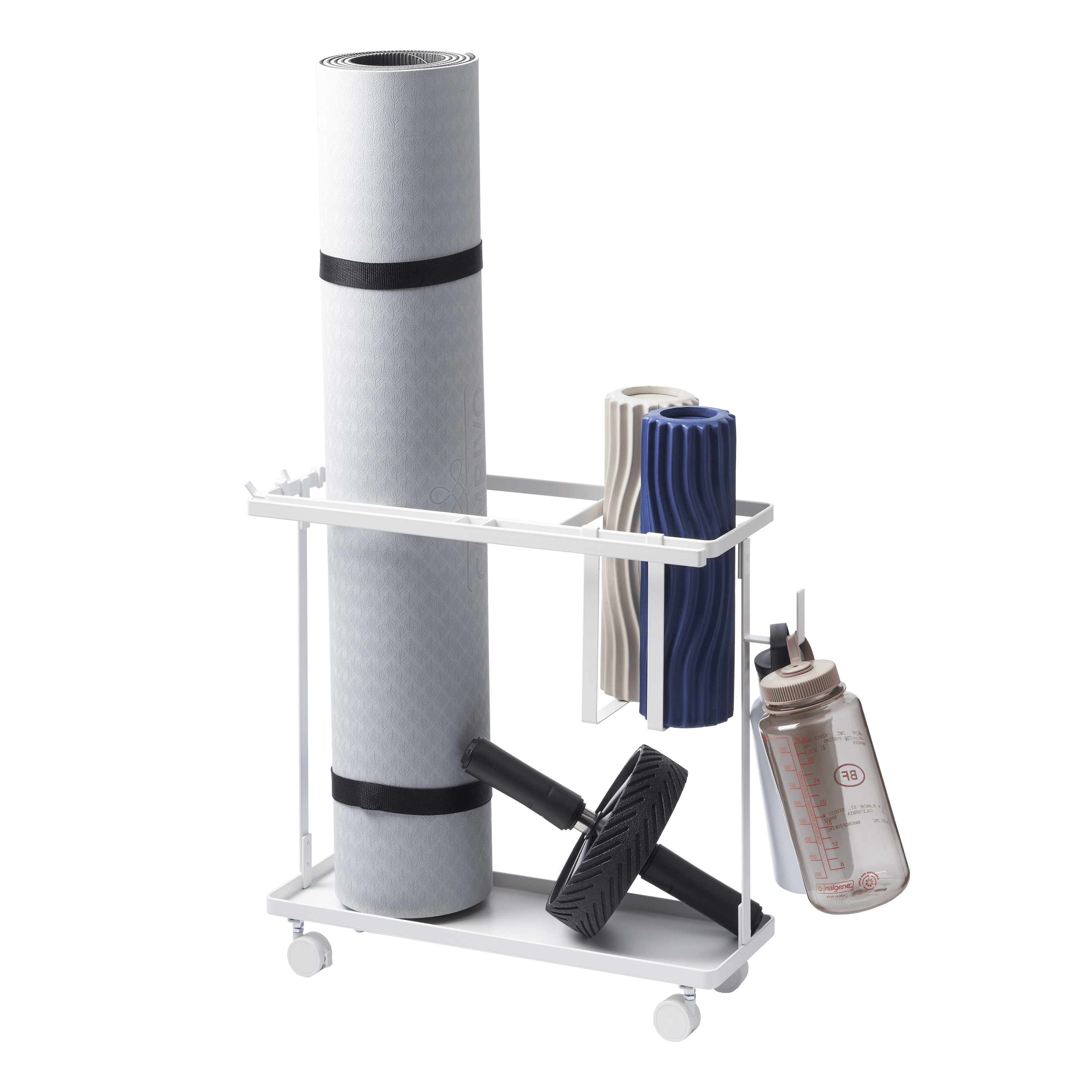 White Steel Fitness Equipment Storage Cart with Casters