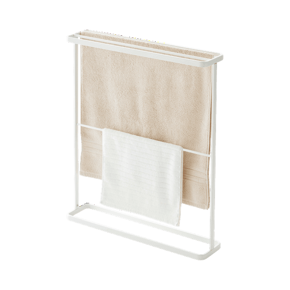 Yamazaki Home Bath Towel Hanger, White, Steel, Holds towels up to 24.5" x 58", Supports 2.2 pounds, Water Resistant