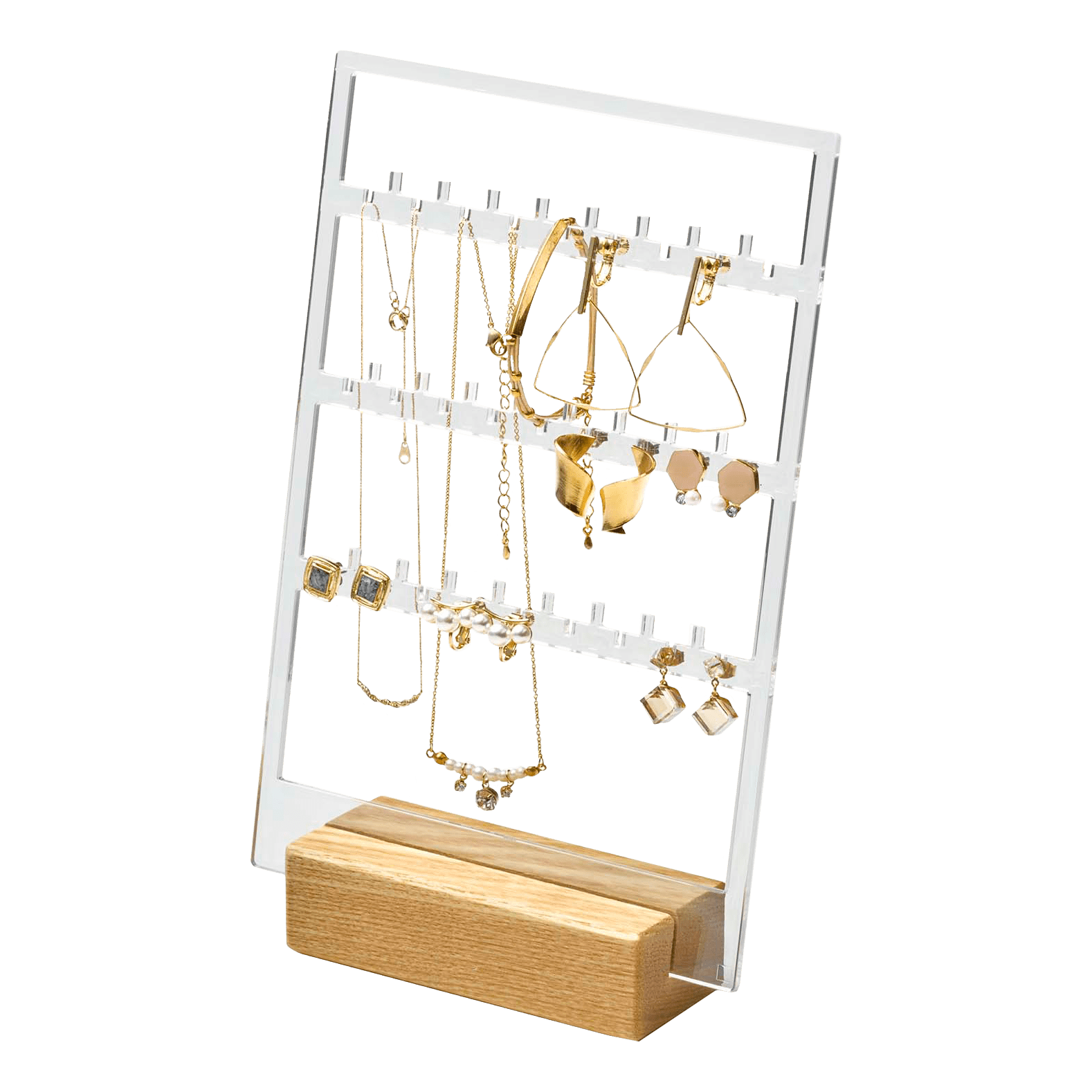 Natural Wood and Clear Acrylic Jewelry Organizer Stand